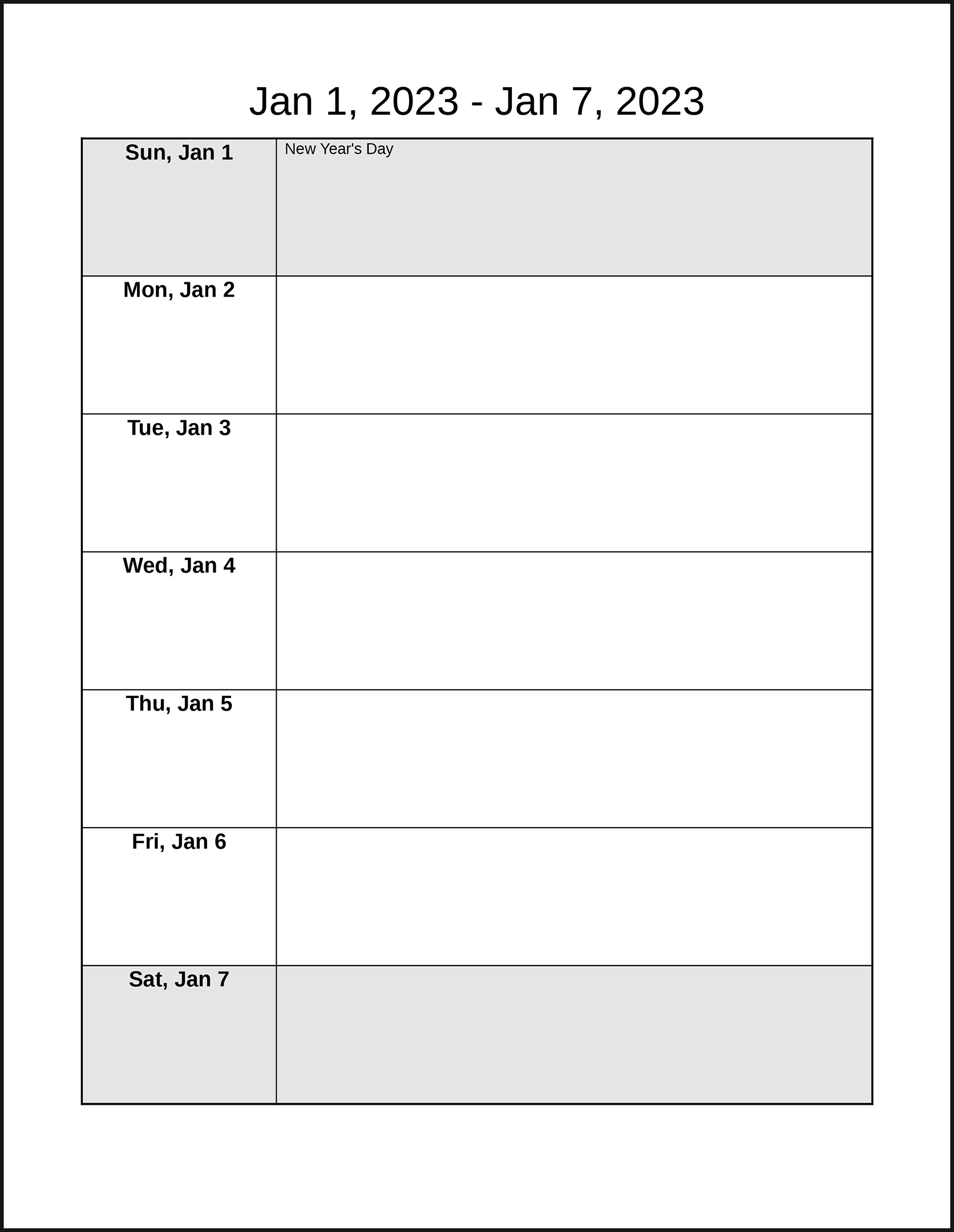 Weekly Calendar Printable