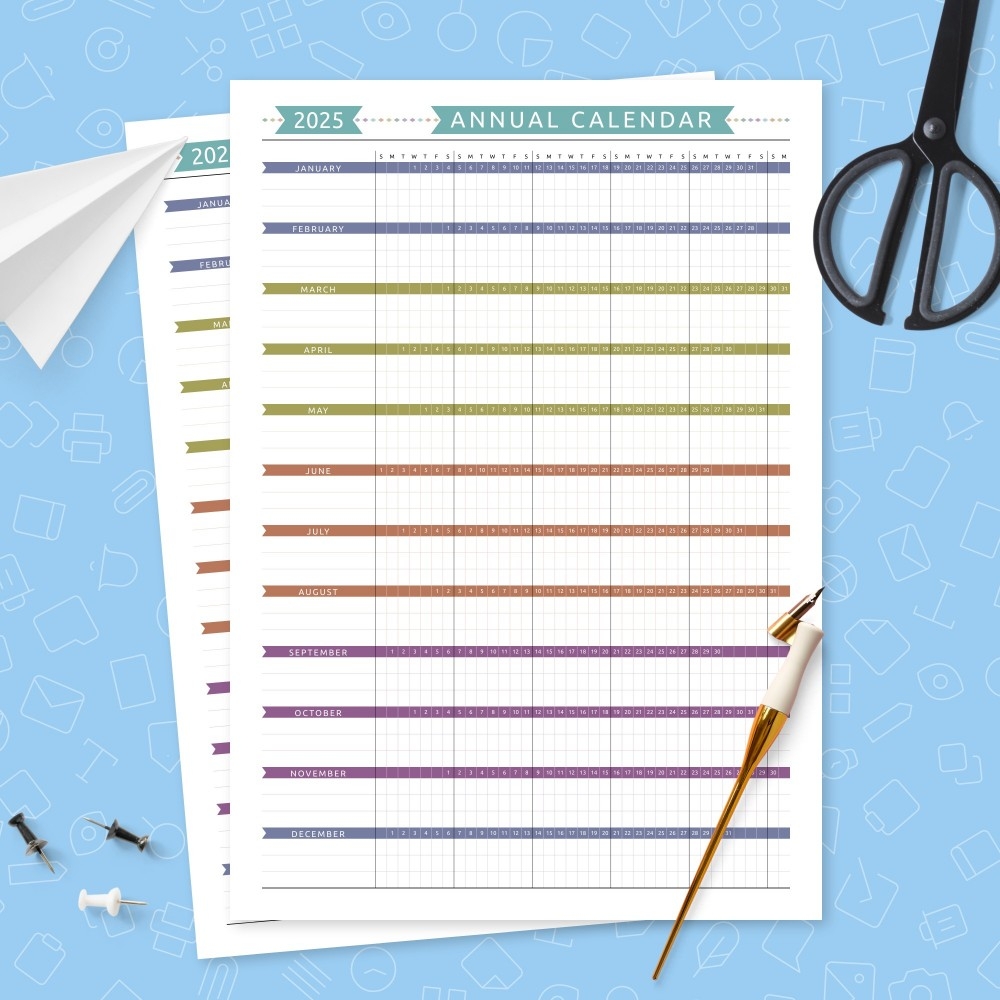 Colored Annual Calendar Template Template Printable PDF