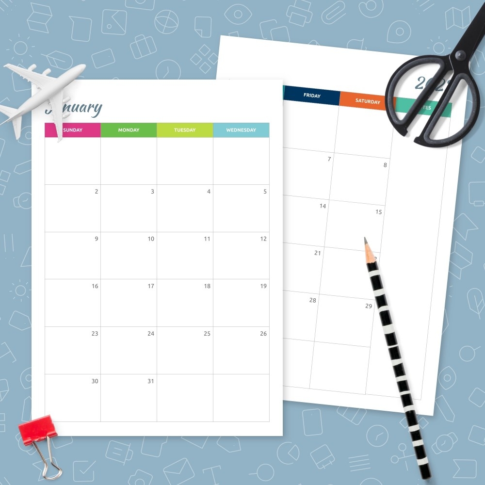 Free Blank Monthly 2 Page Calendar Printable