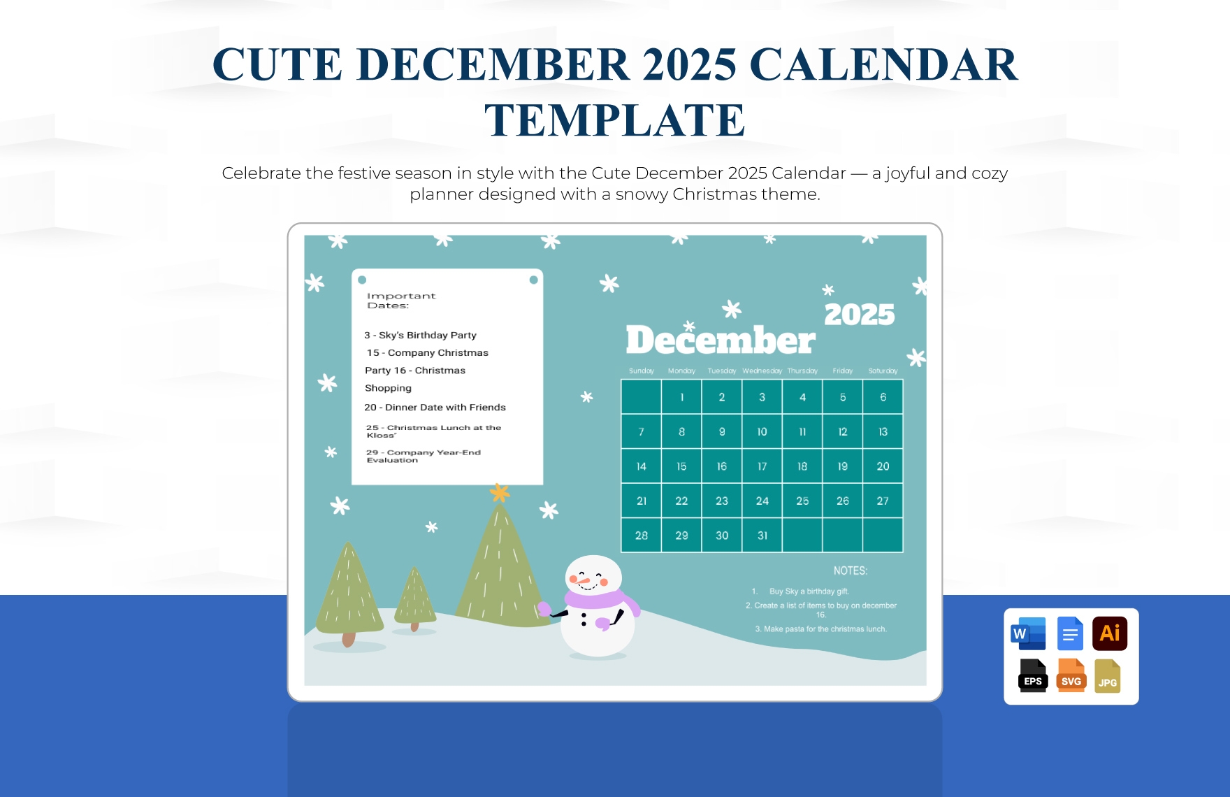 December 2025 Printable Calendar With Snowmen
