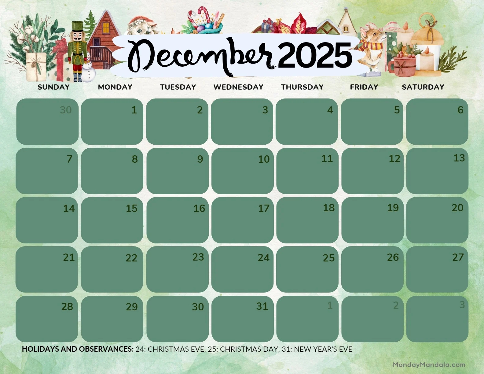 December 2025 Calendar 52 Free PDF Printables 
