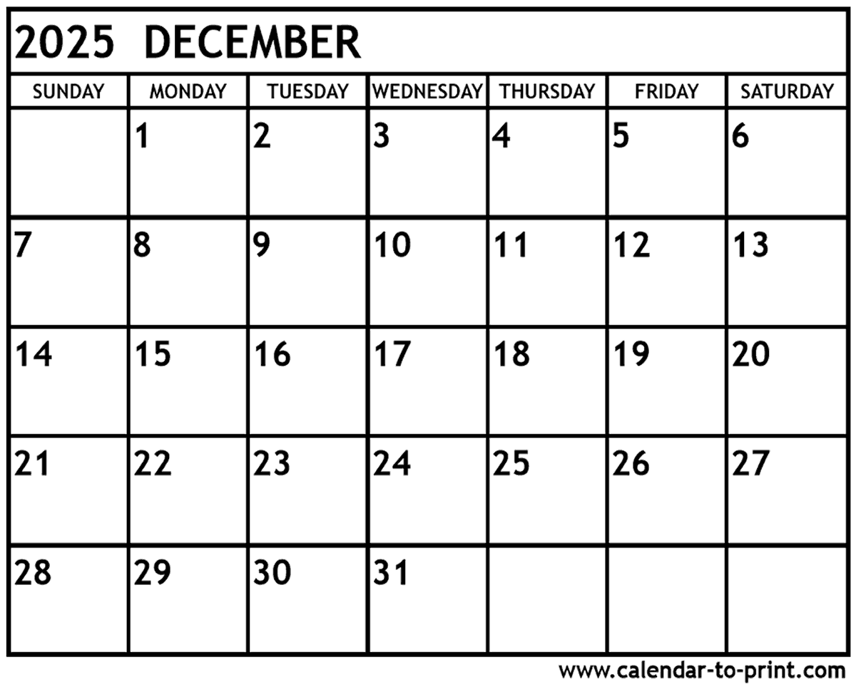 Printable Calendar December 2025 January 2026