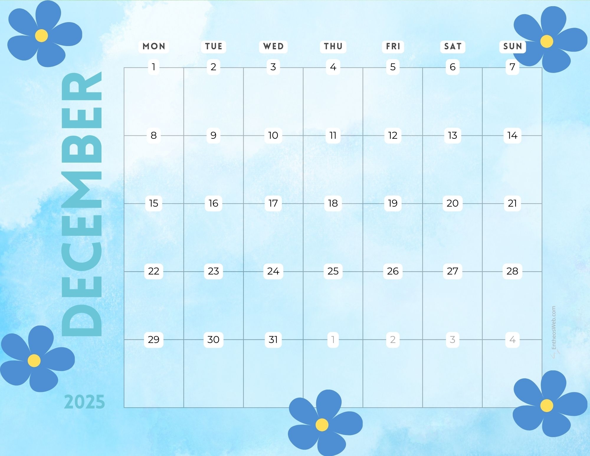 December 2025 Calendar Printables EntheosWeb