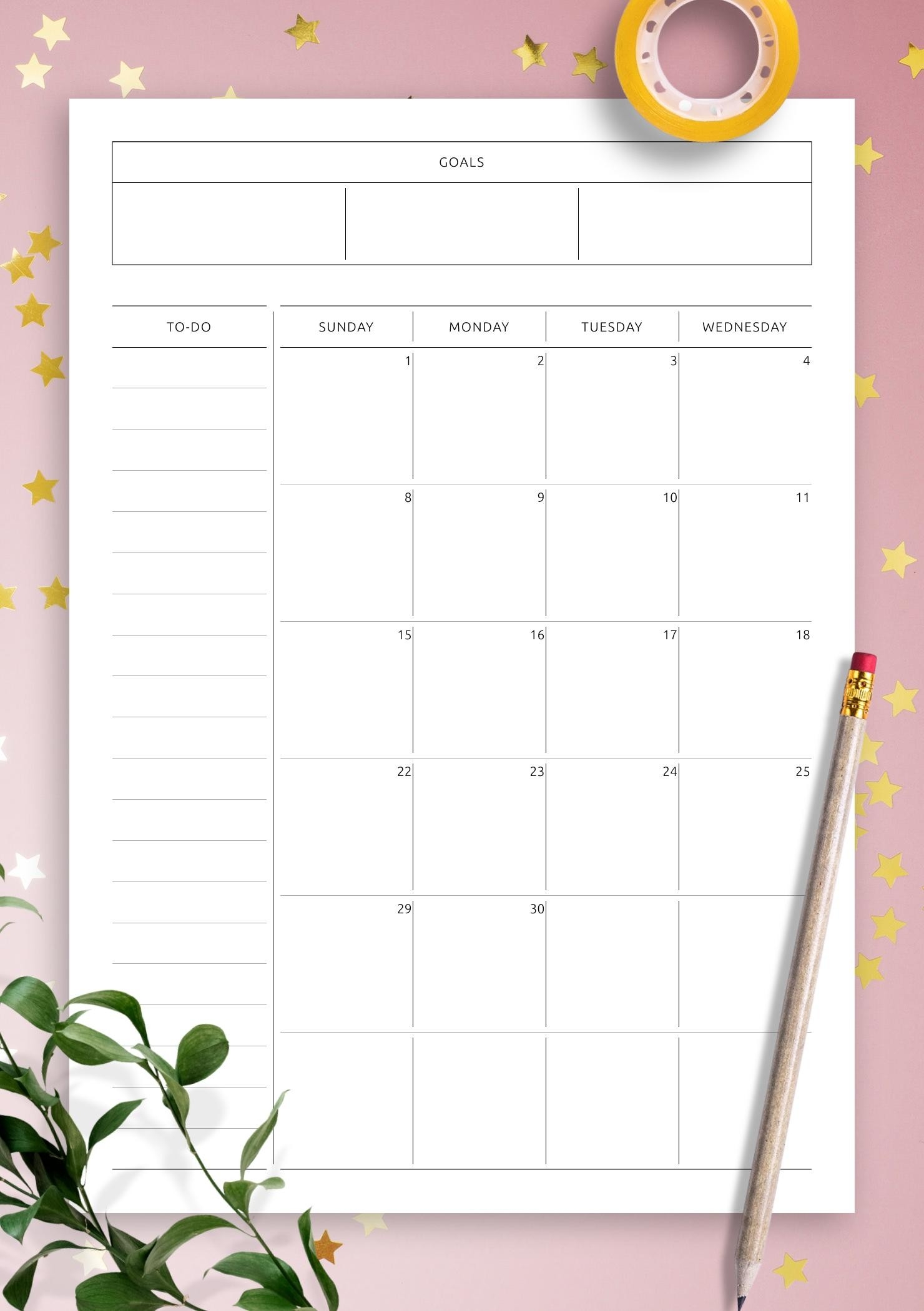 download monthly calendar template with notes to do goals