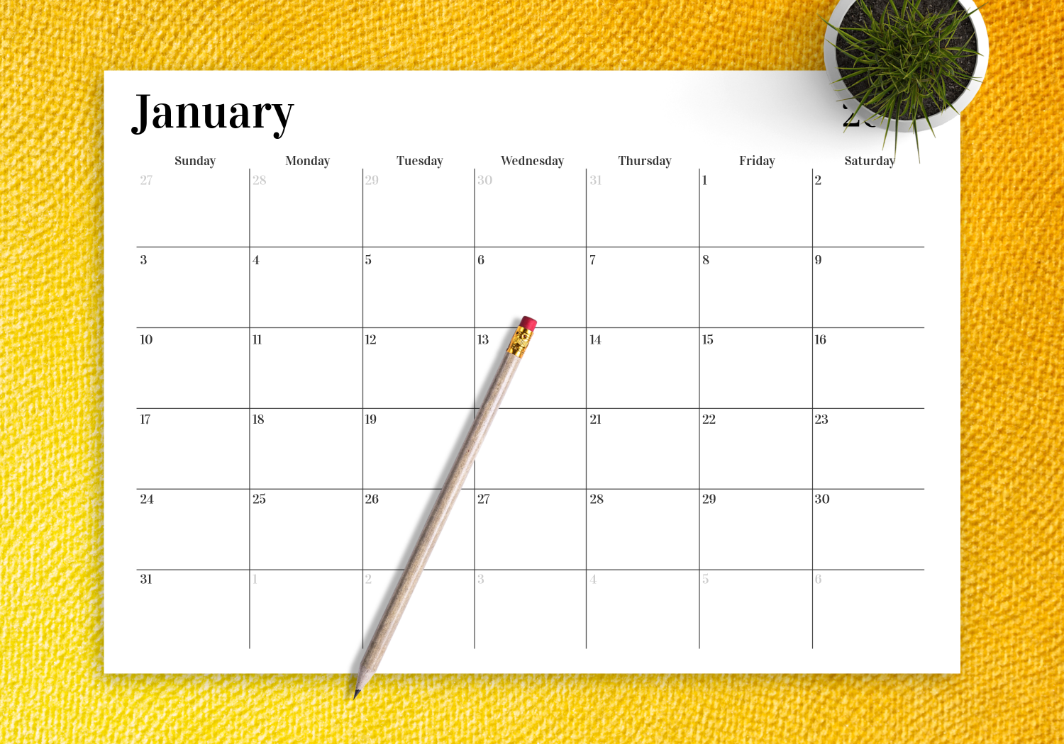 Download Printable Horizontal Monthly Calendar PDF