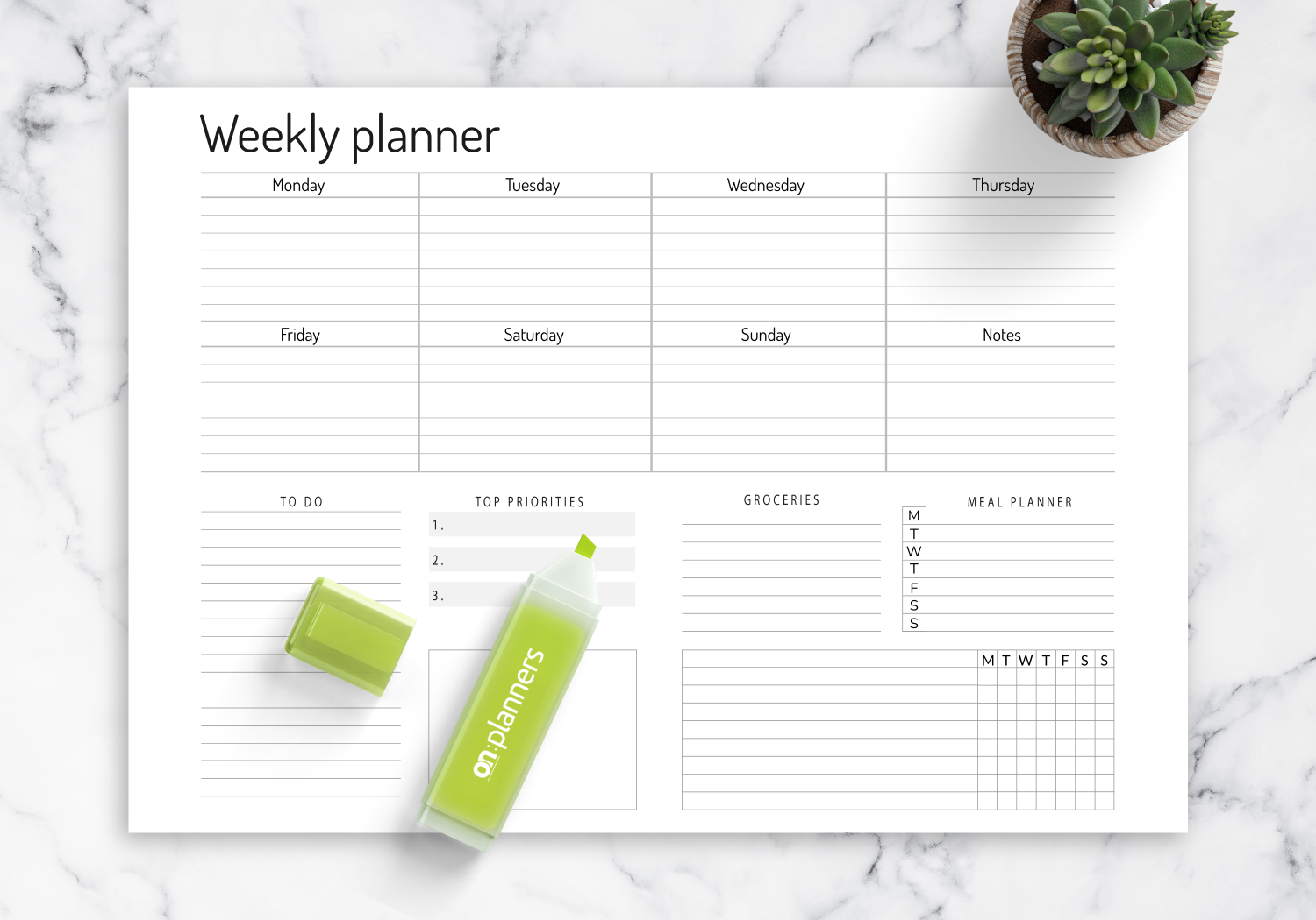 Download Printable Horizontal Weekly Blank Calendar Template PDF