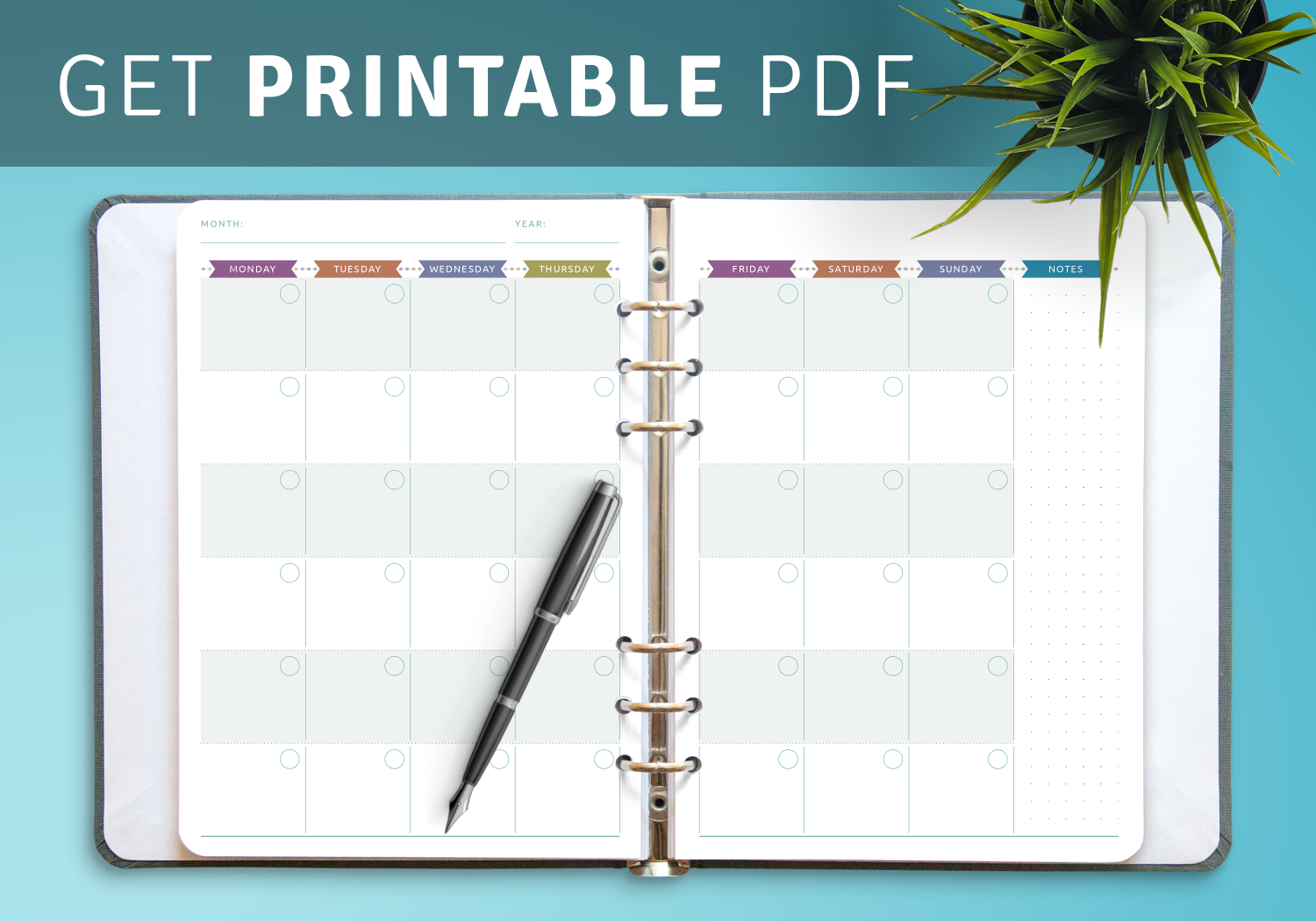 Download Printable Monthly Calendar Planner Undated Casual Style PDF