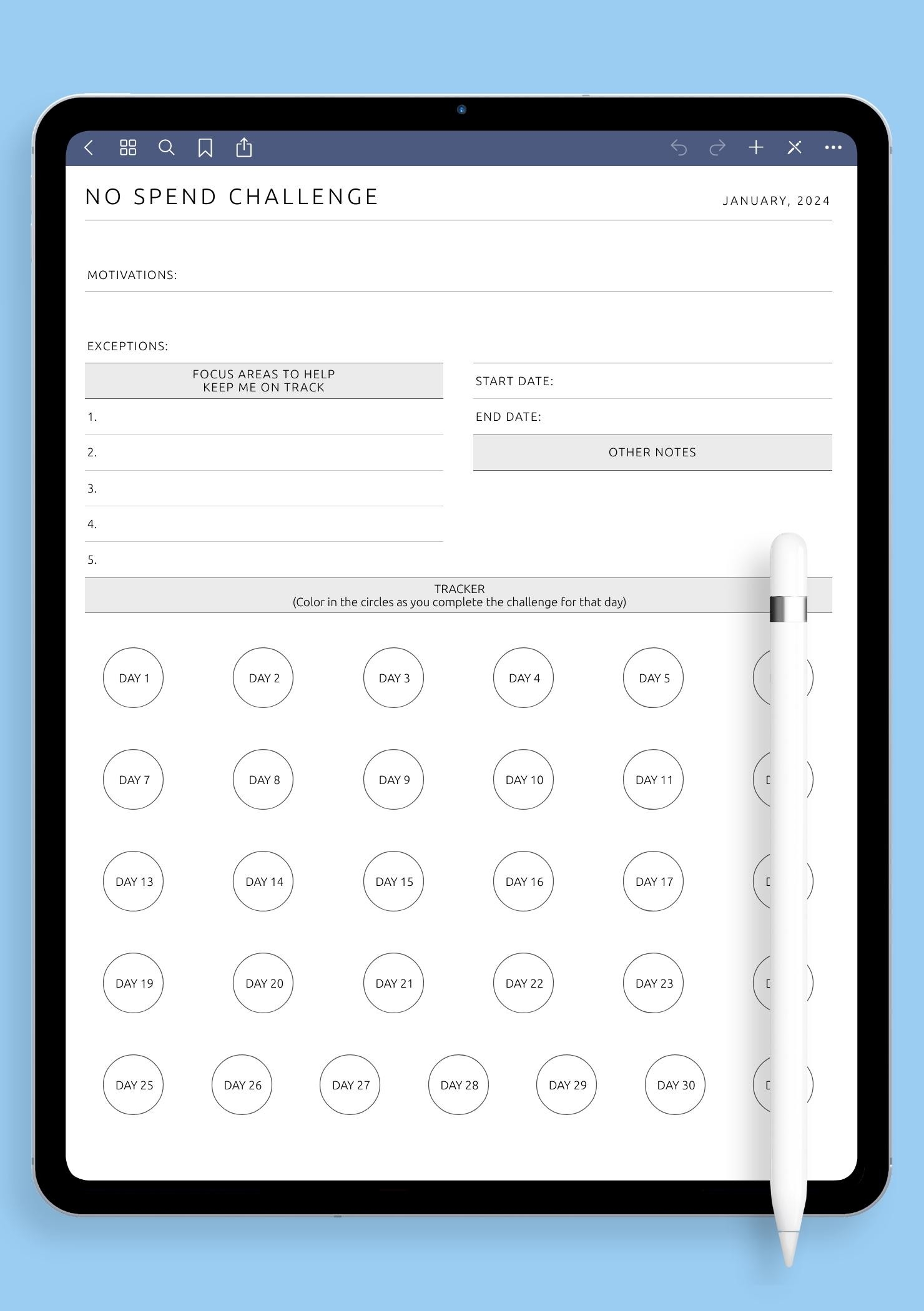 Download Printable Monthly No Spend Challenge Tracker Template PDF