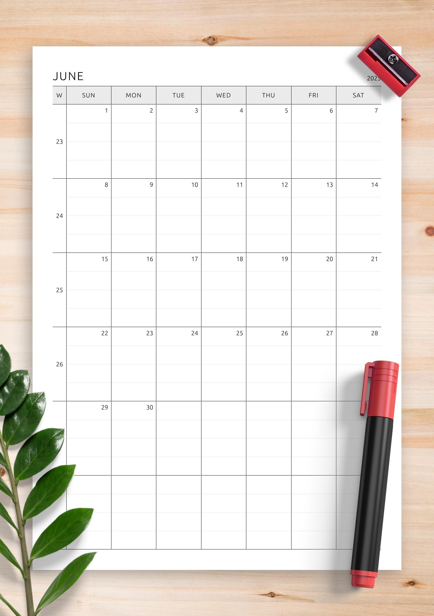 Download Printable One Page Lined Monthly Calendar PDF