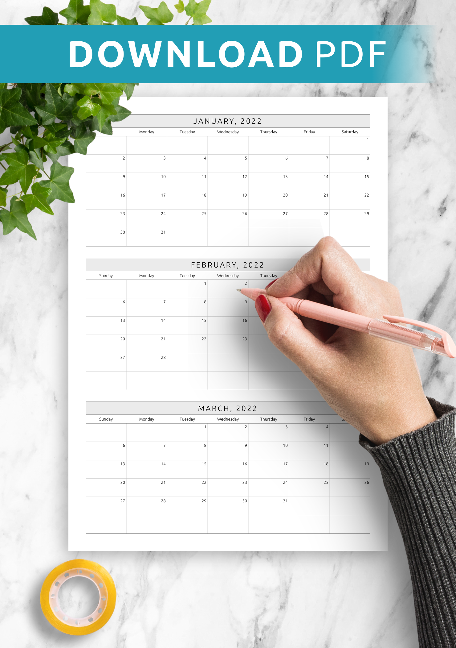 download printable quarterly calendar template pdf