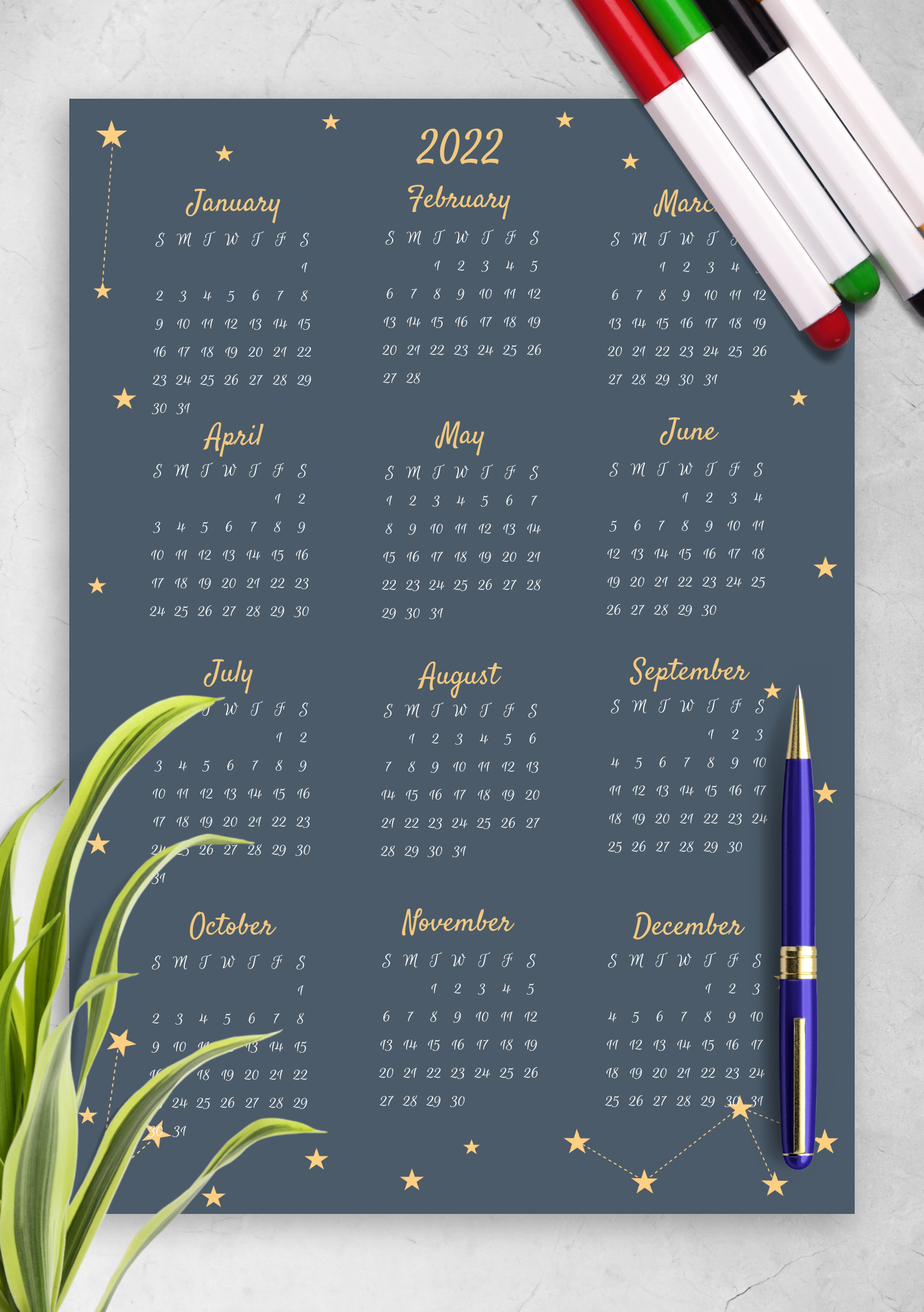 Blue Sky Printable Calendar