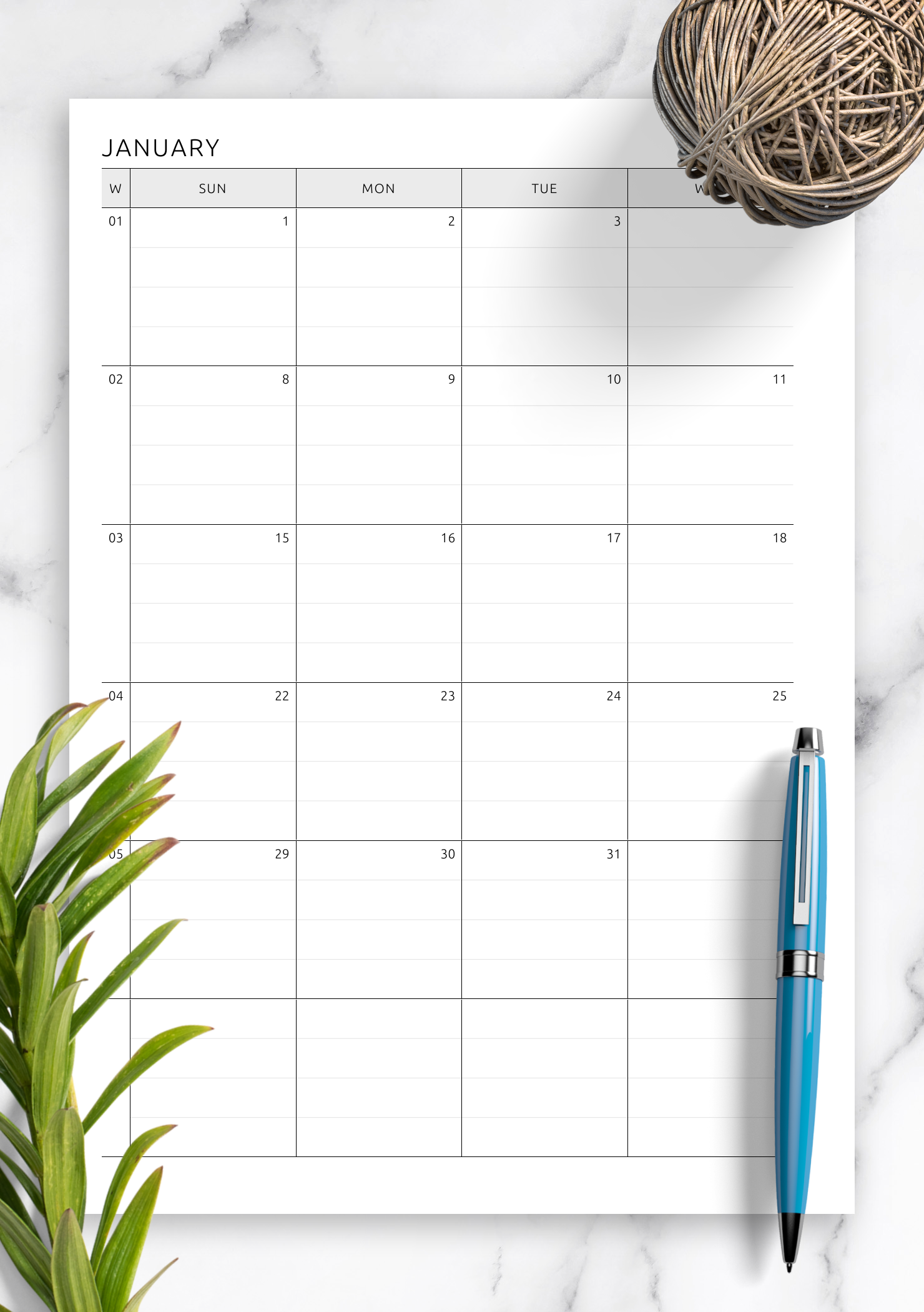 Download Printable Two Page Lined Monthly Calendar PDF