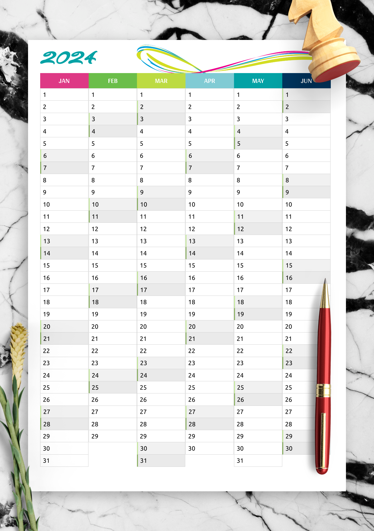 Download Printable Two Pages Vertical Calendar PDF