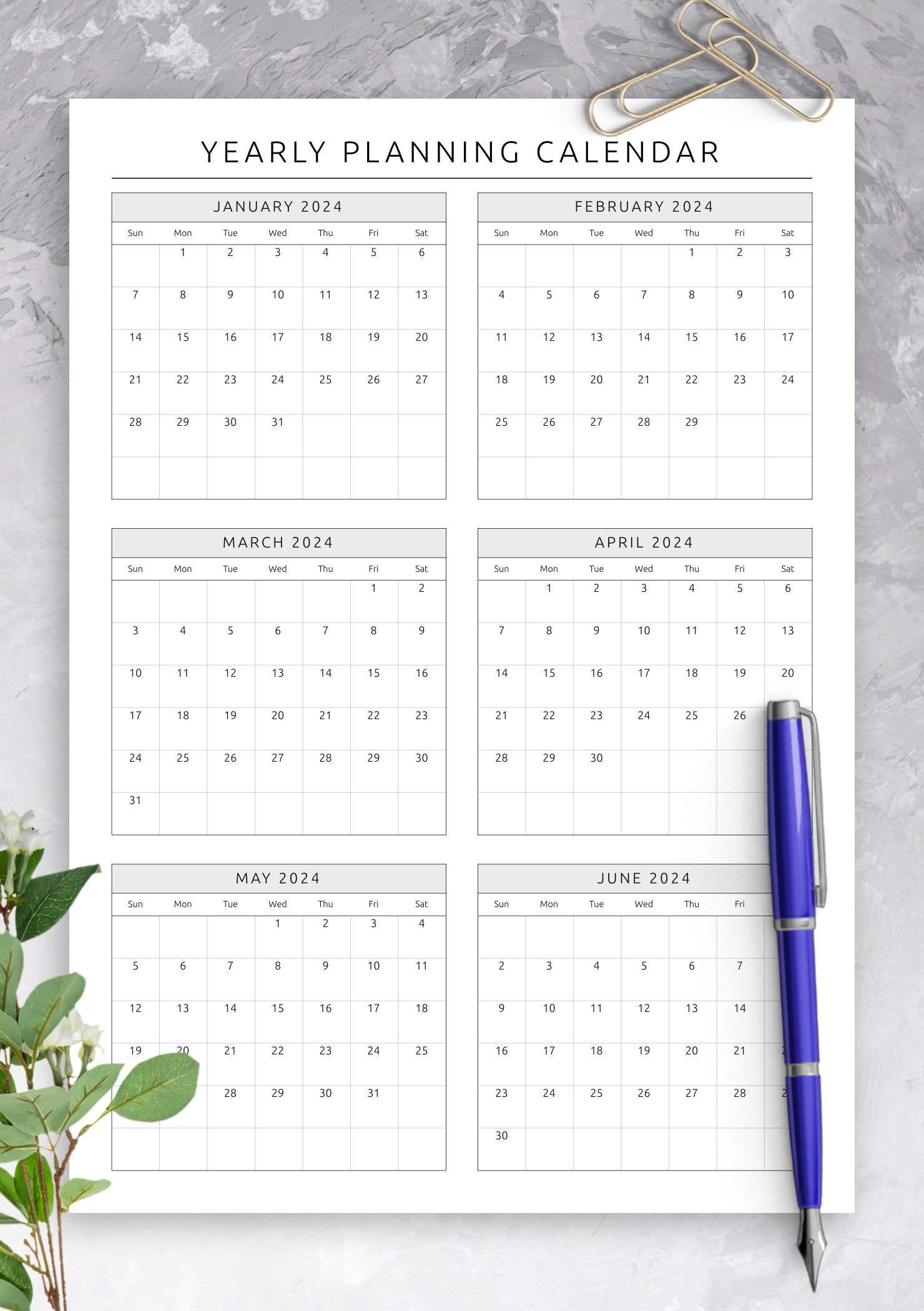 Annual Calendar Template Printable