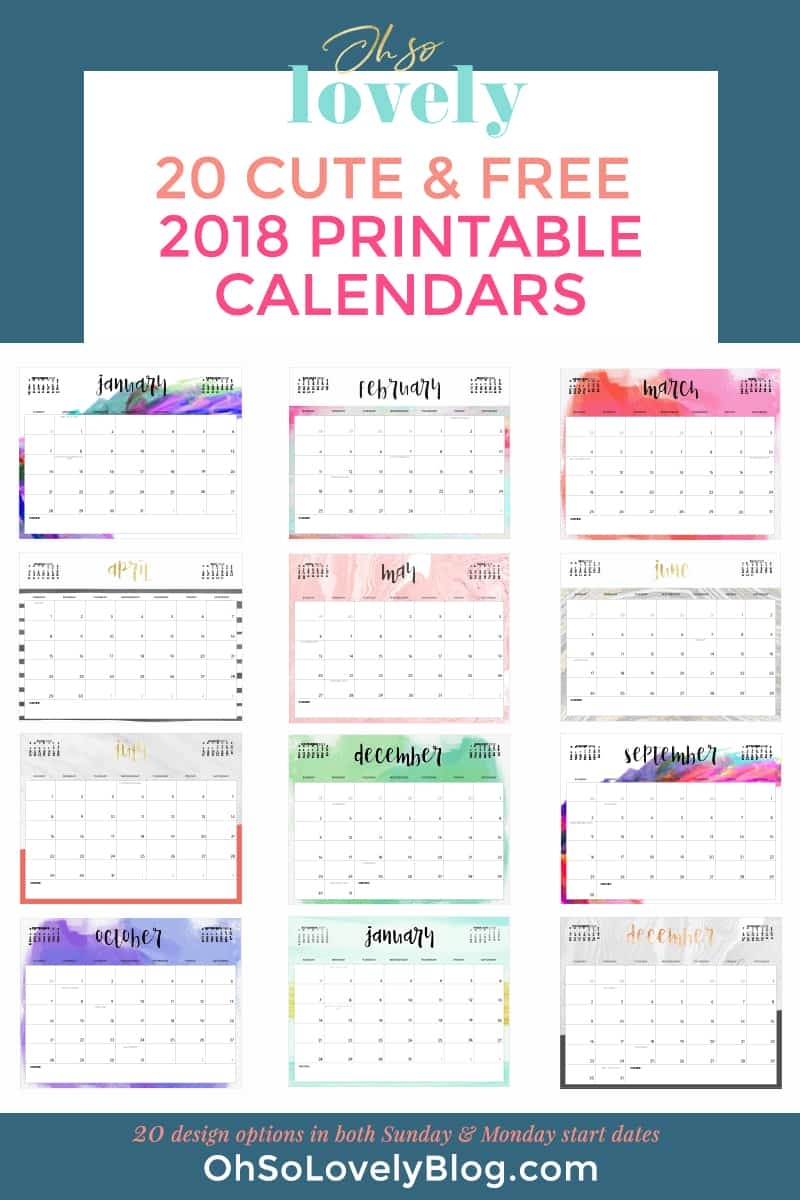 Download Your FREE 2018 Printable Calendars Today 28 Designs To Choose From