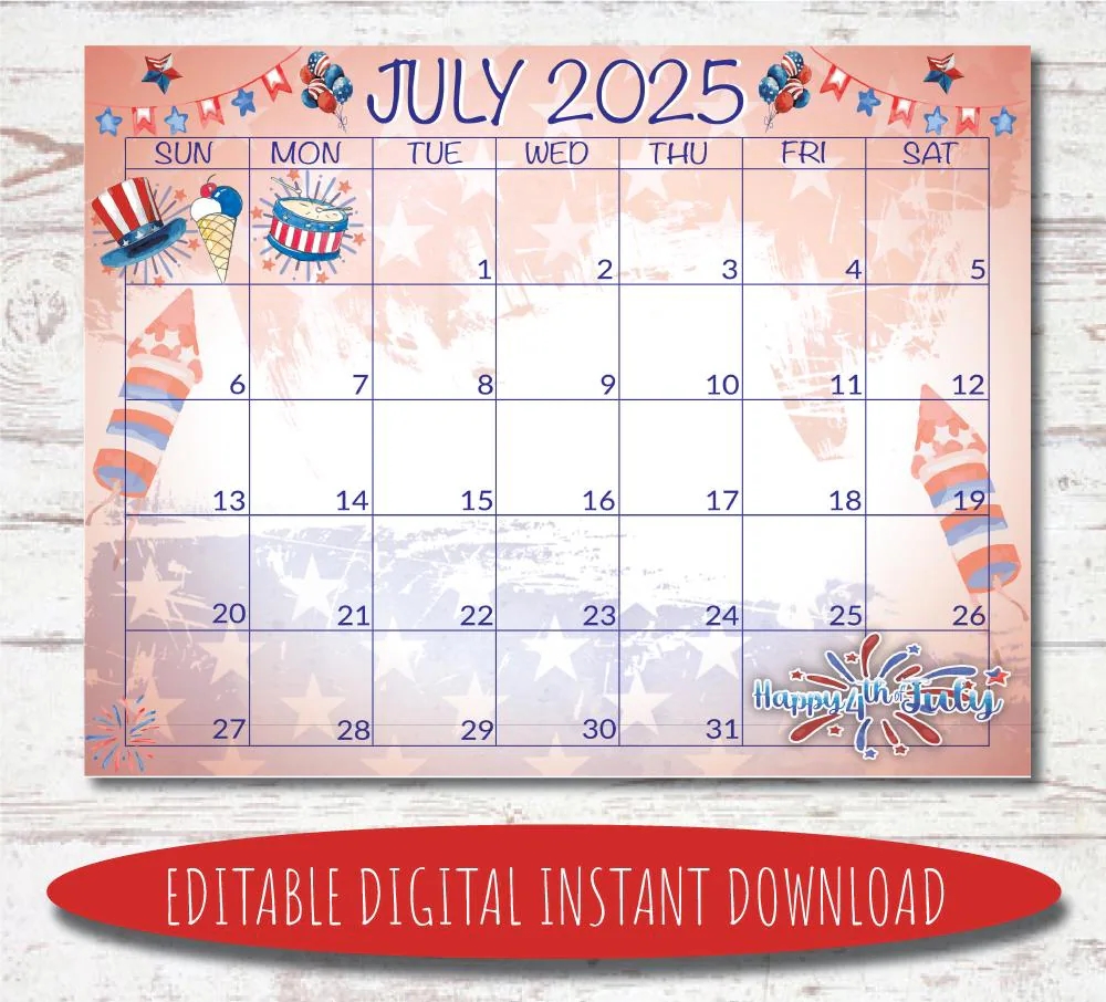 Printable Calendar For July 2025 With Holidays