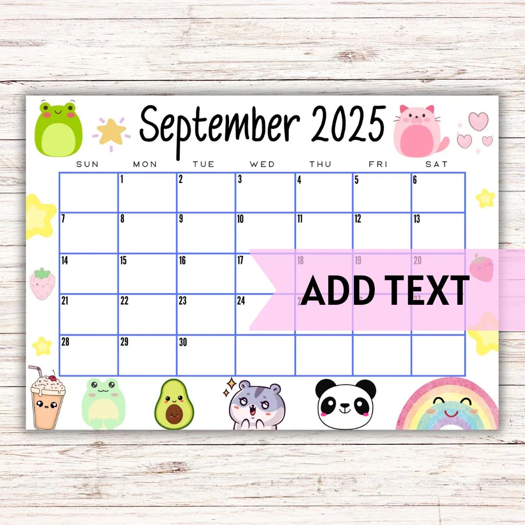 Printable Kawaii 2025 Calendar