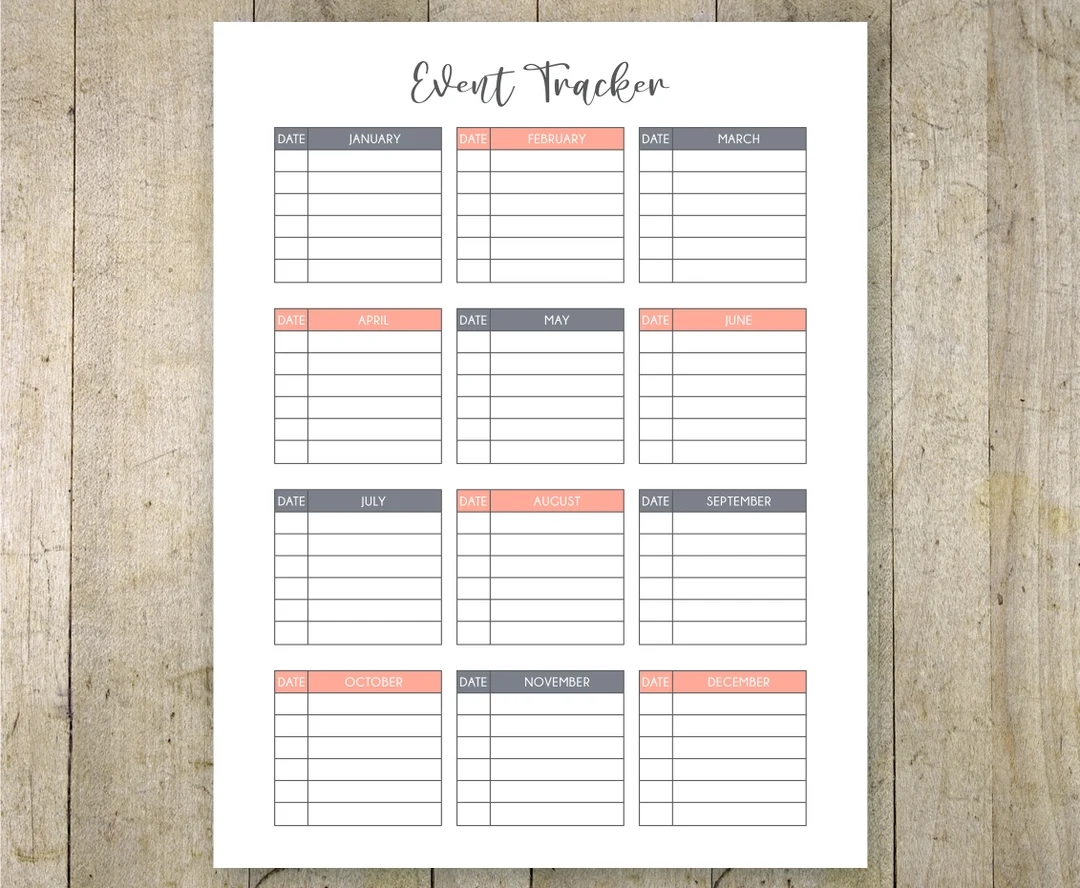 Event Tracker Printable Yearly Event Printable Event Calendar Page Birthday Planner Letter Size PDF Organizer Instant Download Etsy