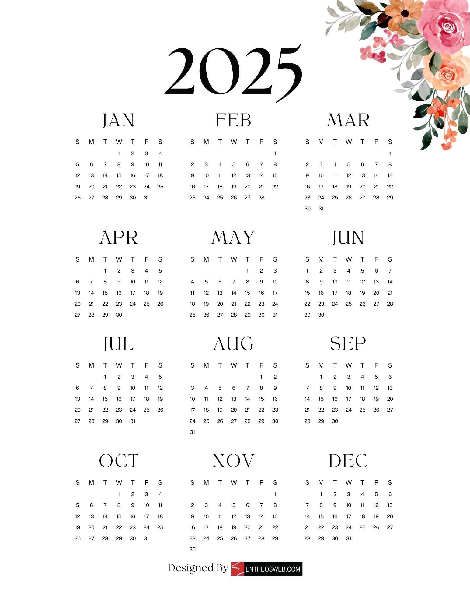 2025 Monthly Mini Calendar Printable Free