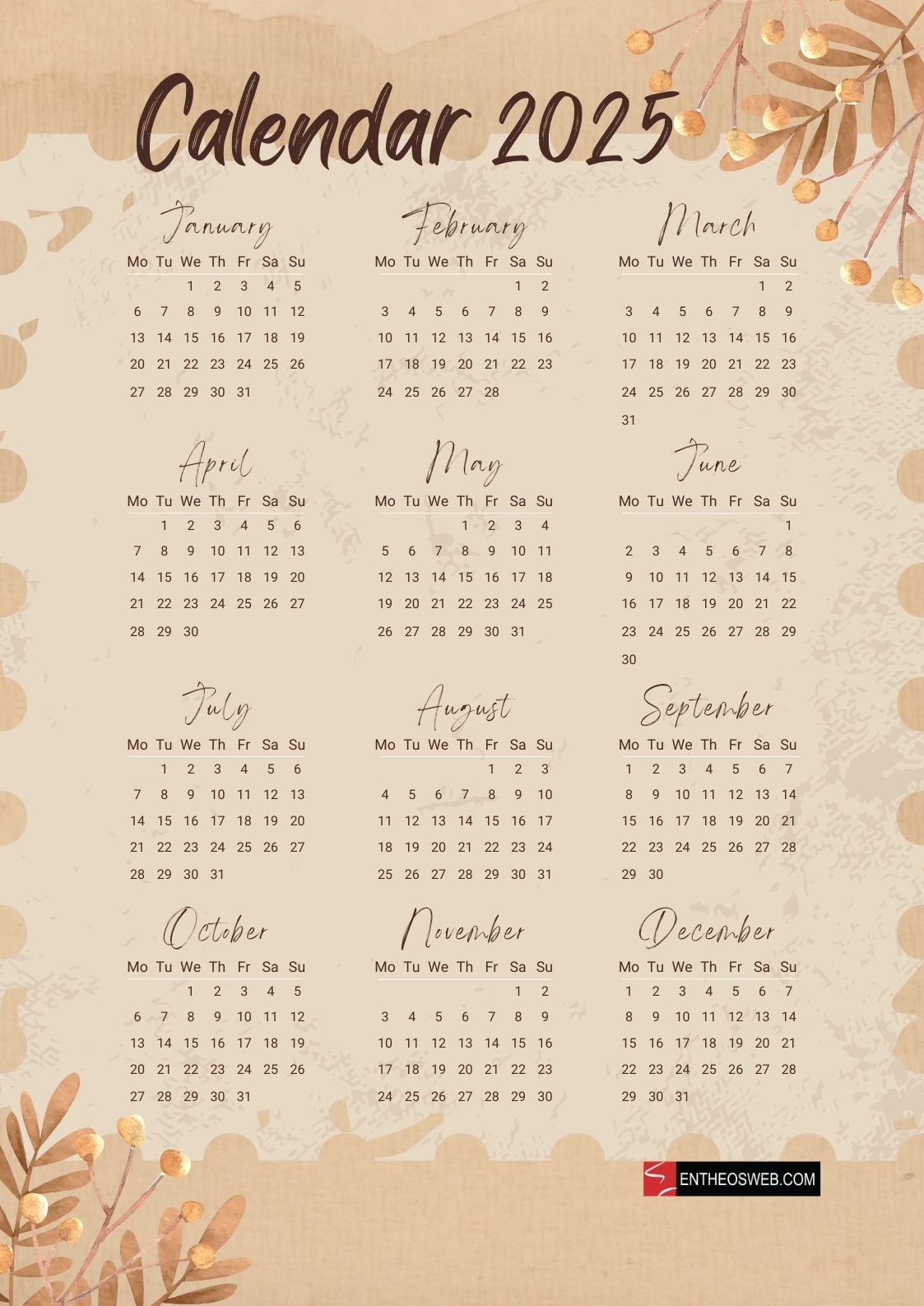 Yearly Calendar Printable Free