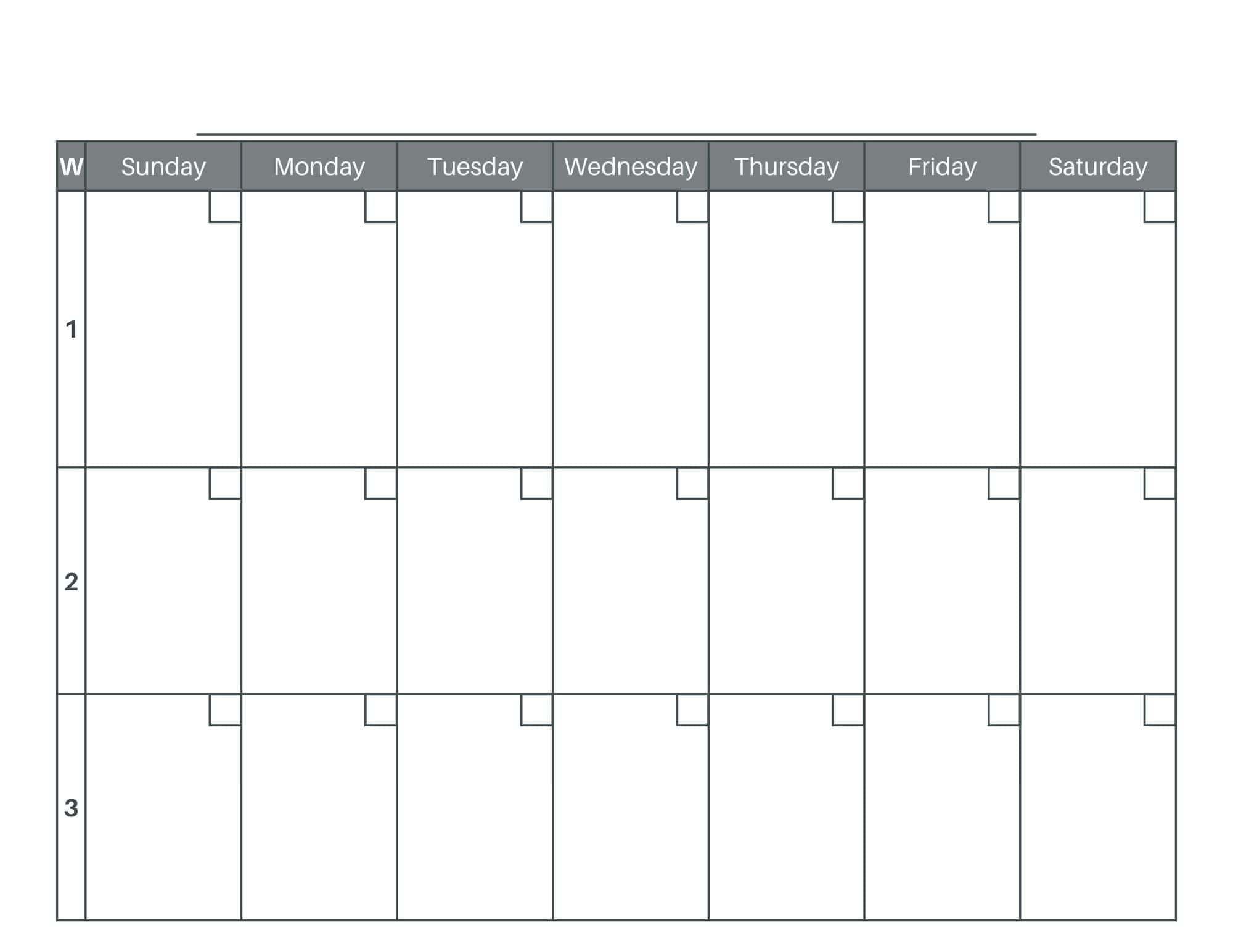 Blank Printable Calendar With Large Spaces For Writing
