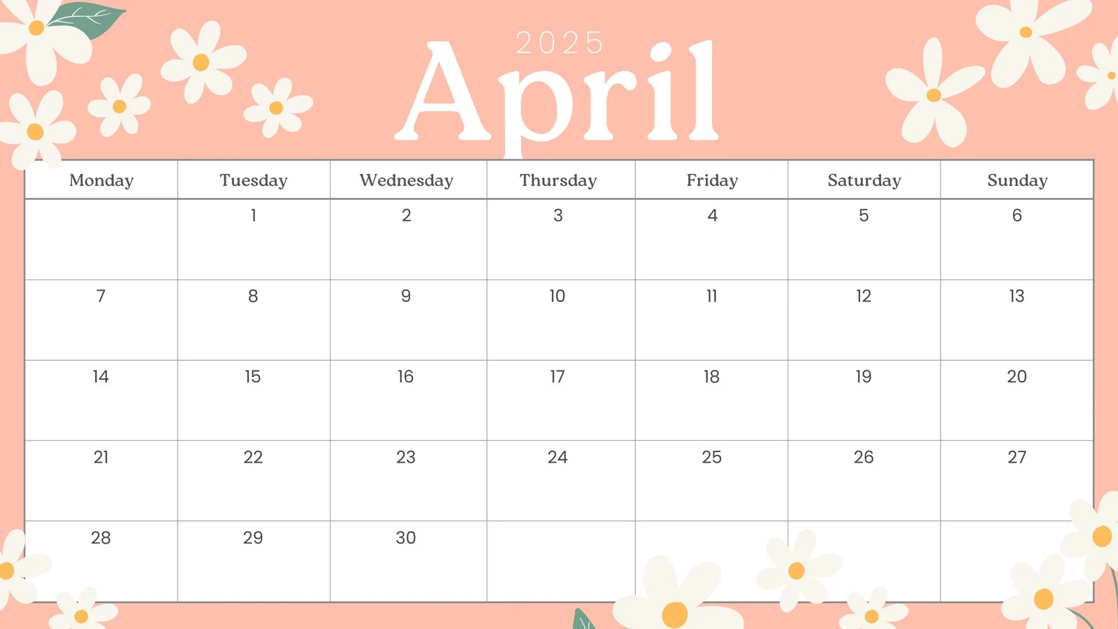 Blank Printable 5 Day Monthly 2025 Calendar