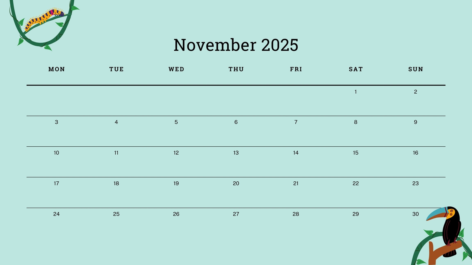 November 2025 Calendar Printable For Kids
