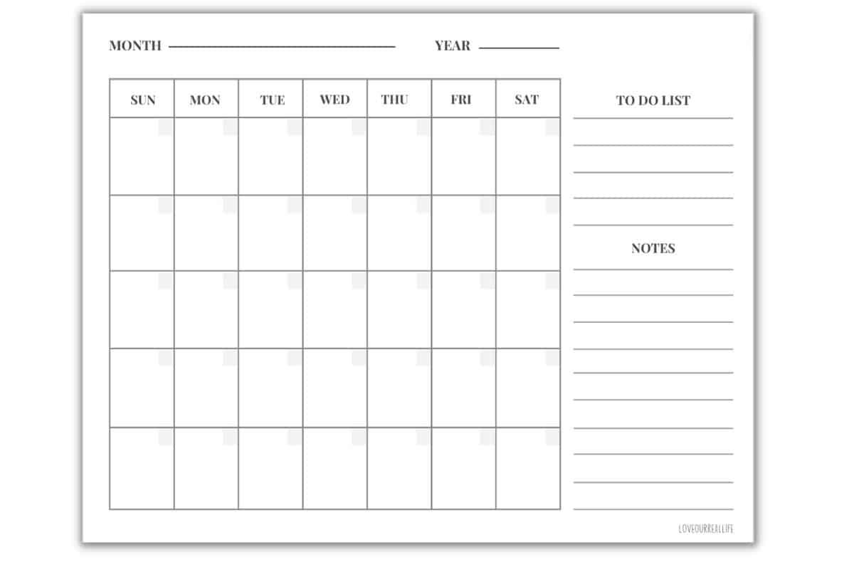 Printable Calendar Template Full Page