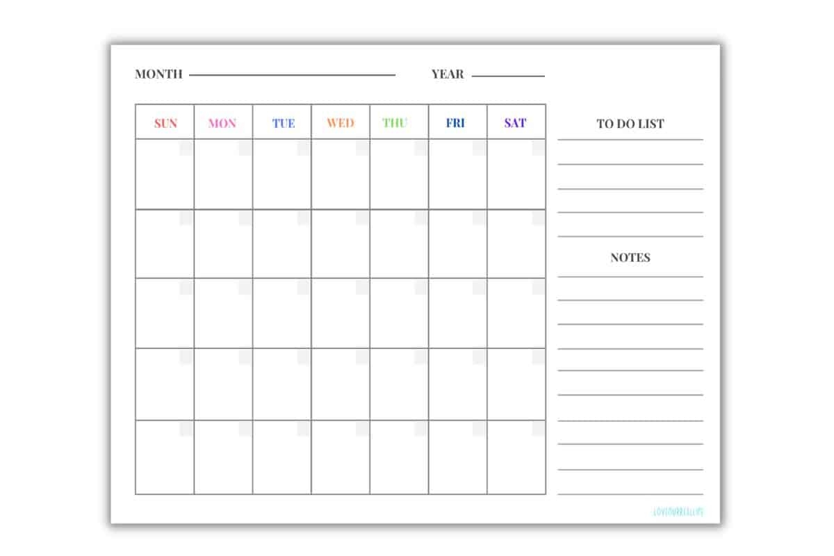 Blank Calendar Template Printable