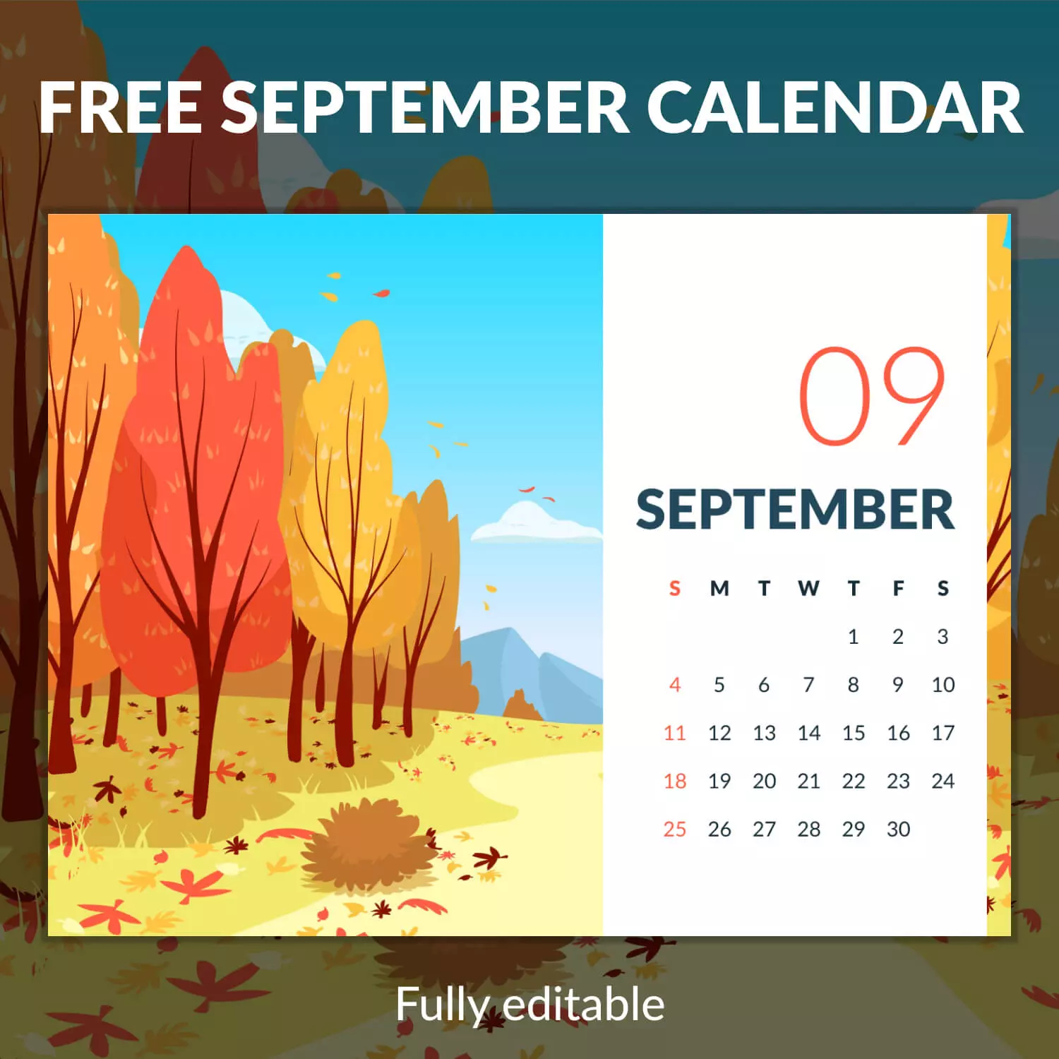 Free Editable Blue Sky September Printable Calendar MasterBundles