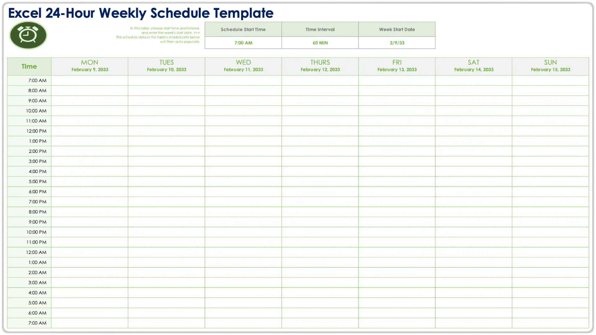 Hourly Weekly Calendar Printable