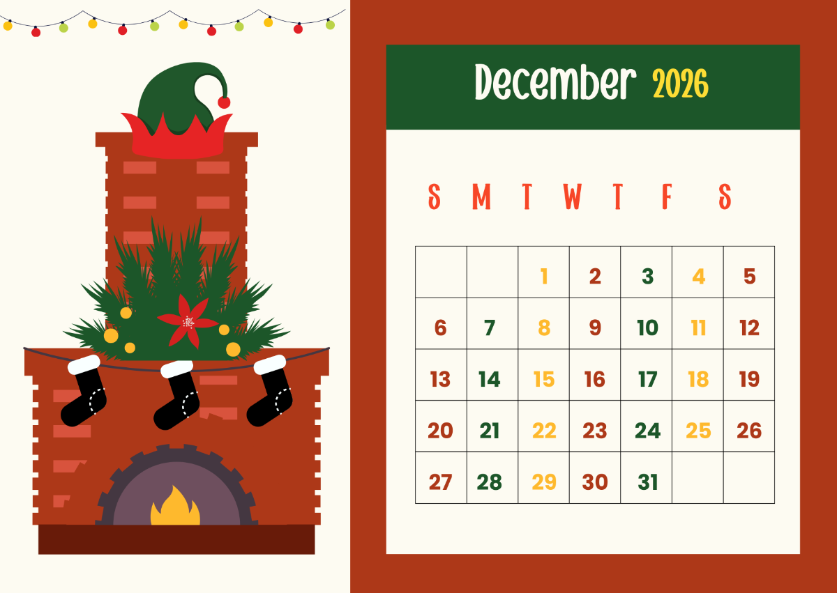 free multicolor december 2026 calendar template to edit online