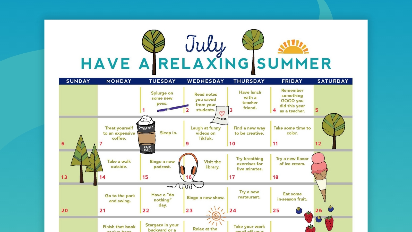 Free Printable 2025 2026 Teacher Calendar