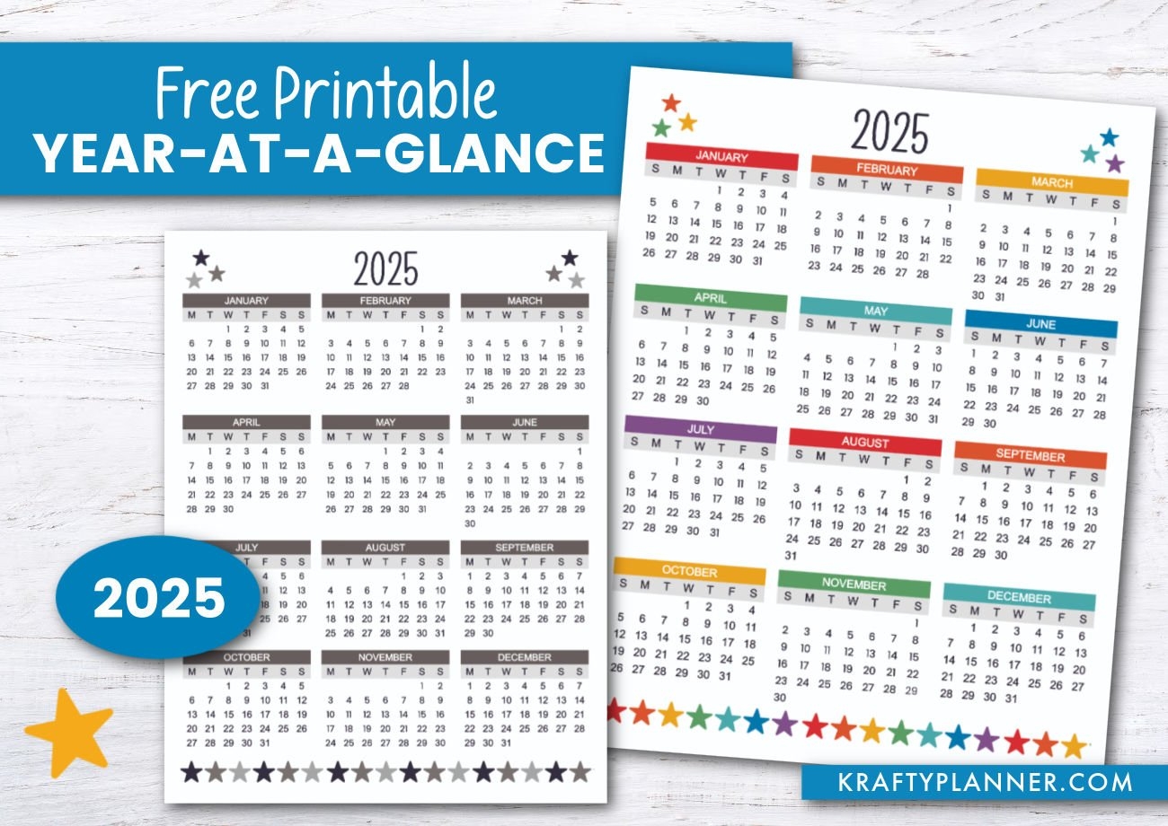 Printable Year At A Glance Calendar 2025