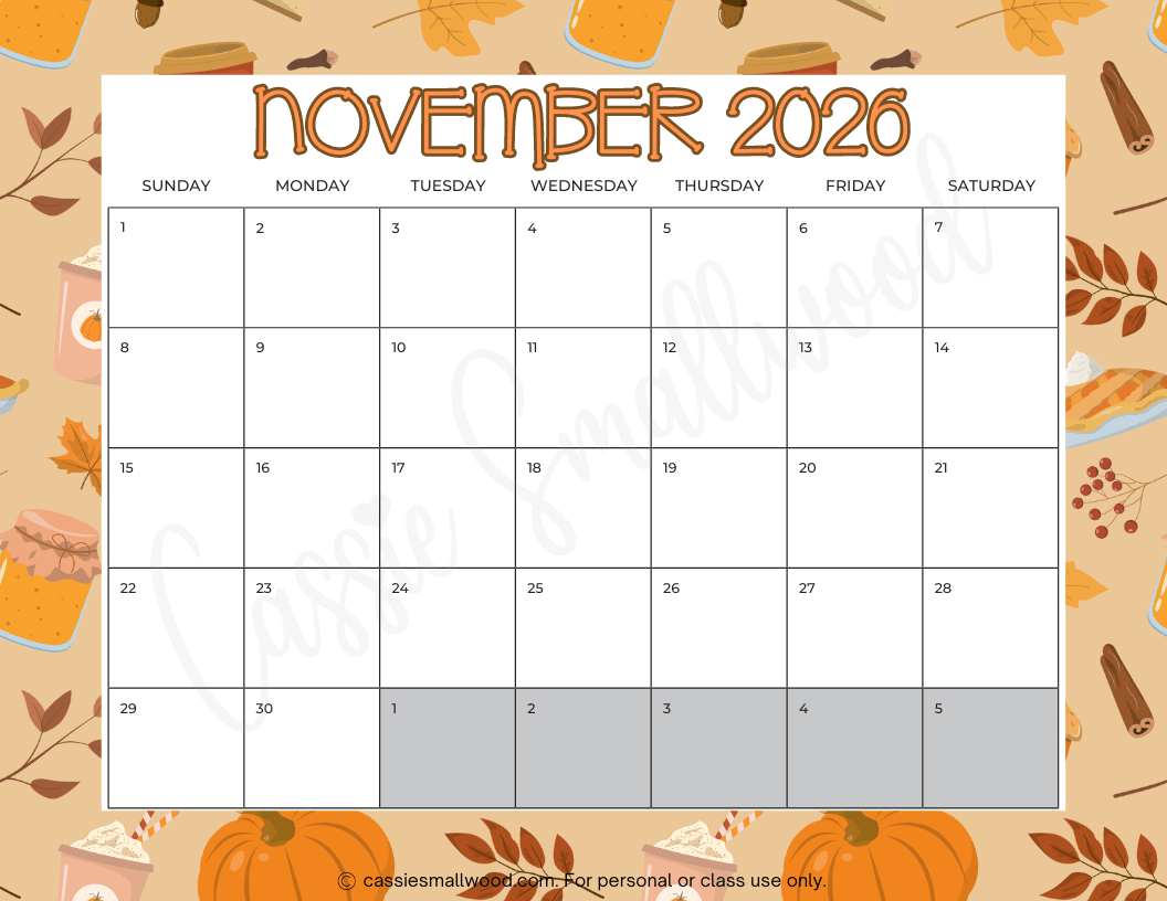 Cute Printable November Calendar