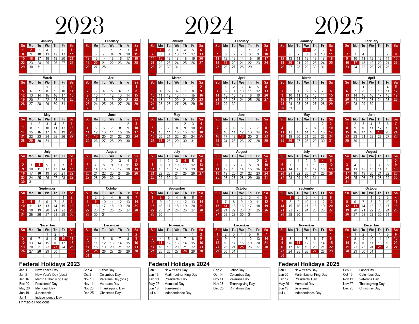Three Year Calendar Printable Free