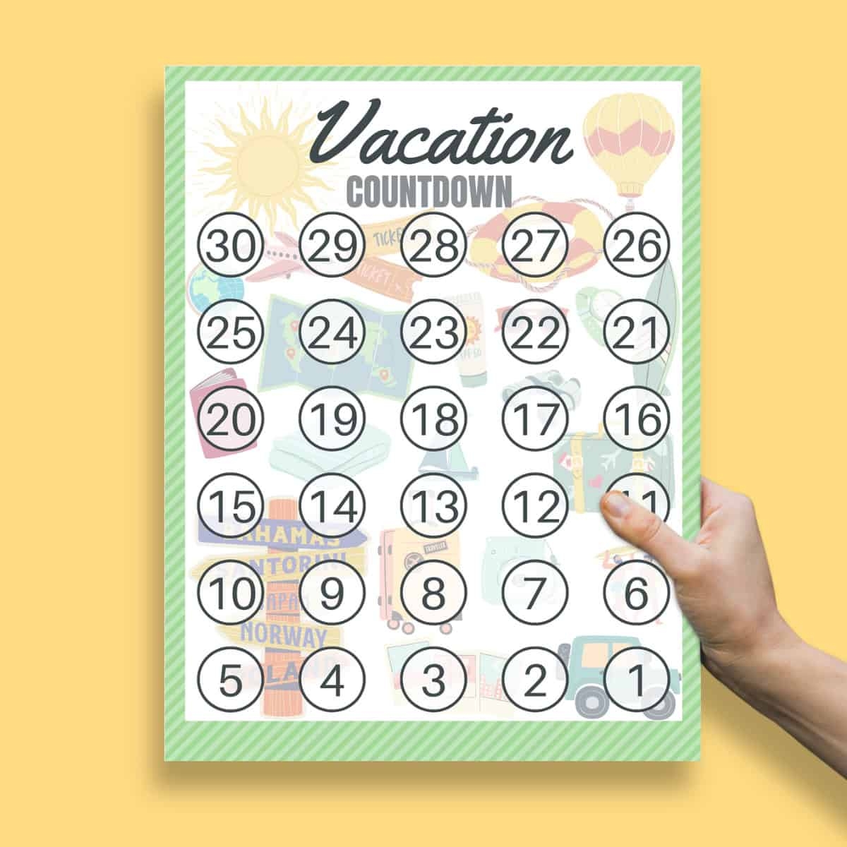 Beach Vacation Countdown Calendar Printable