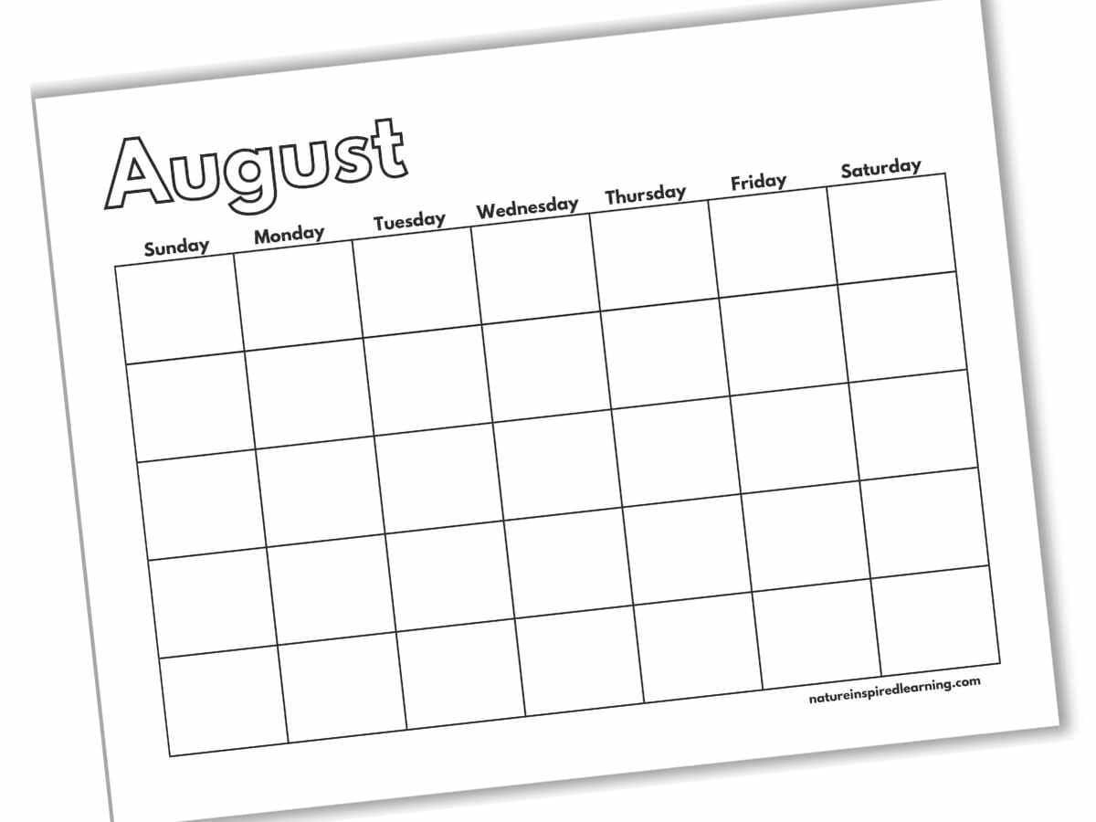 Free Printable Blank August Calendar