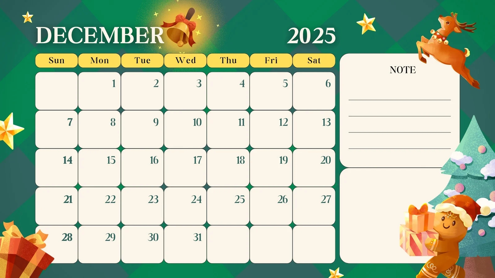Cute Printable December 2025 Calendar