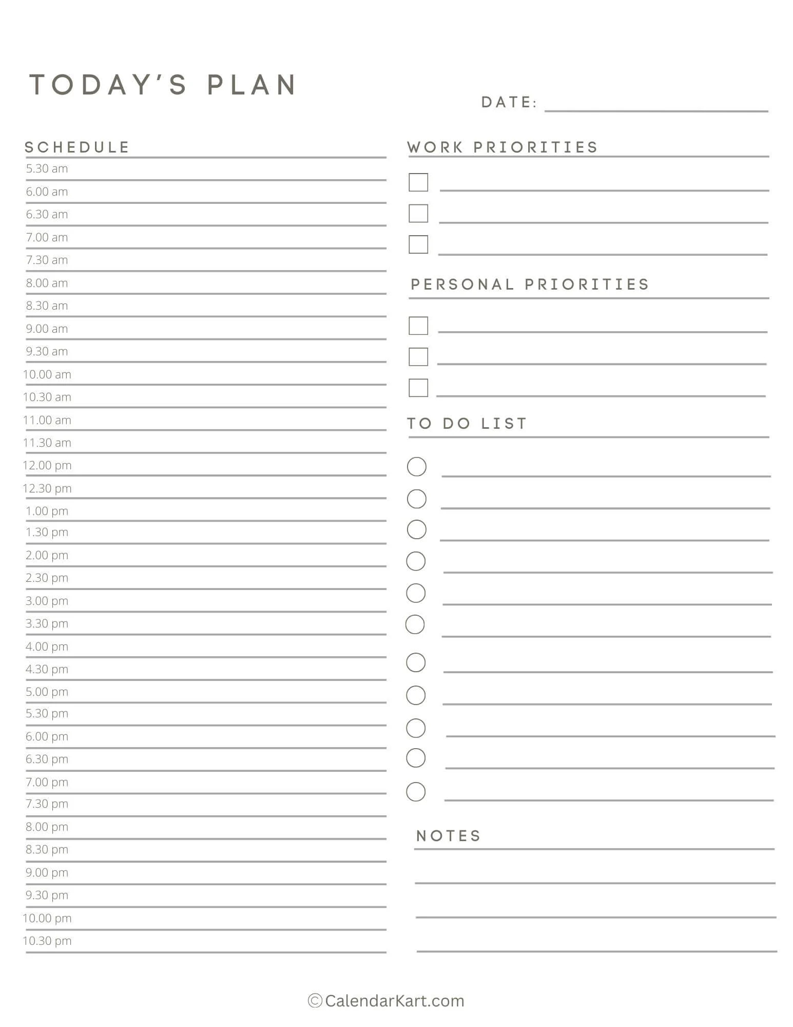 free printable hourly planner template