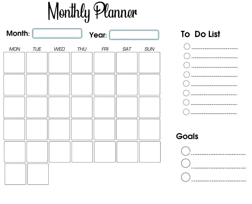 Free Printable Monthly Planner Templates CalendarKart