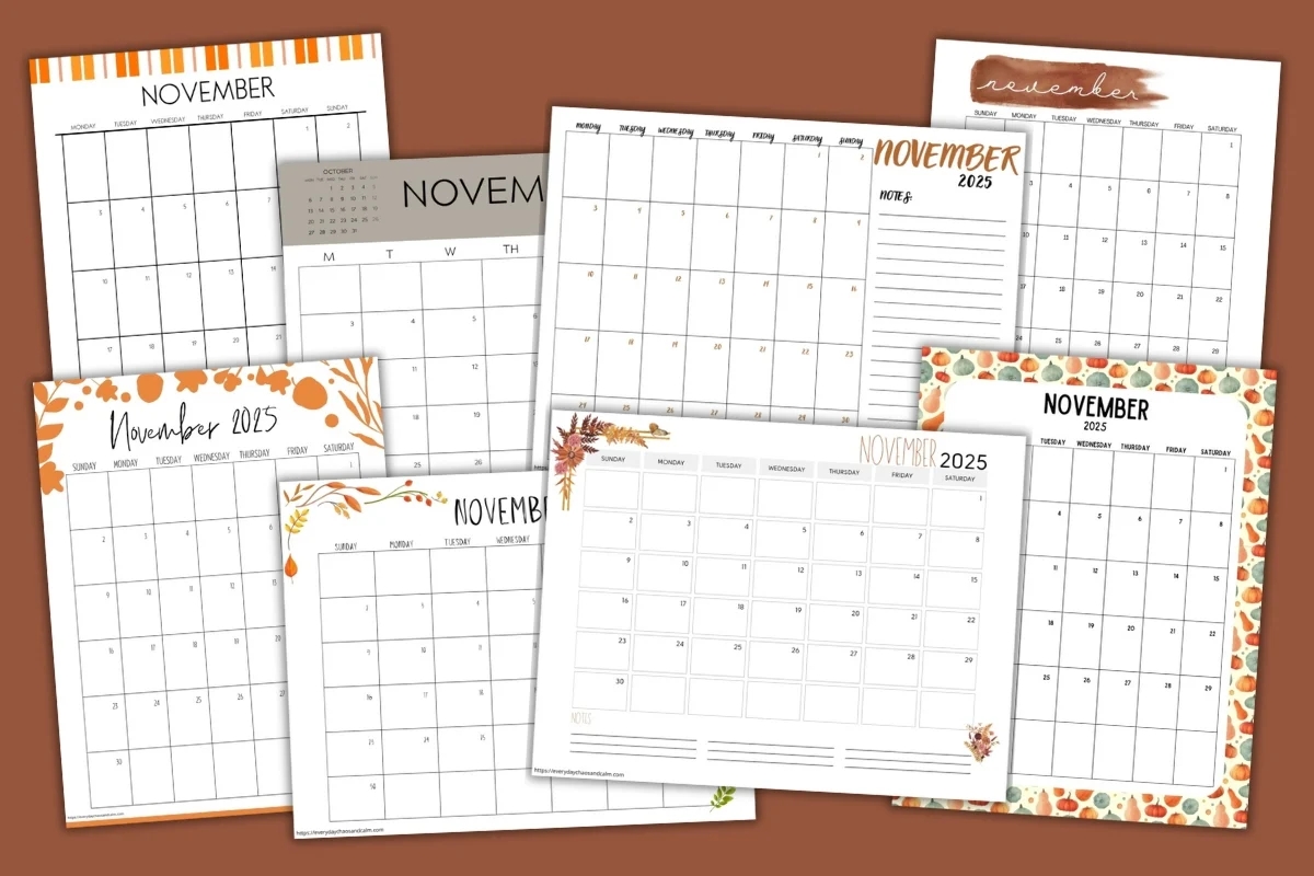 Free Printable November 2025 Calendars