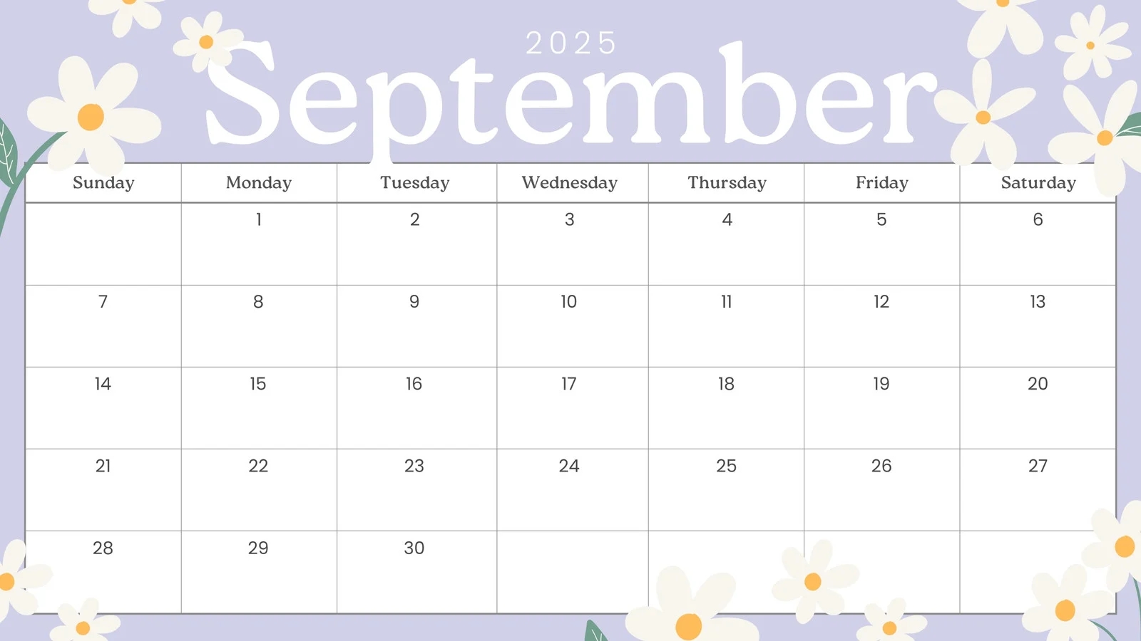 Monthly Printable Calendar Septermber 2025