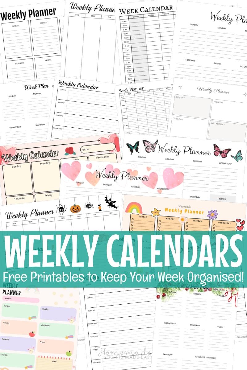 free printable weekly calendar template
