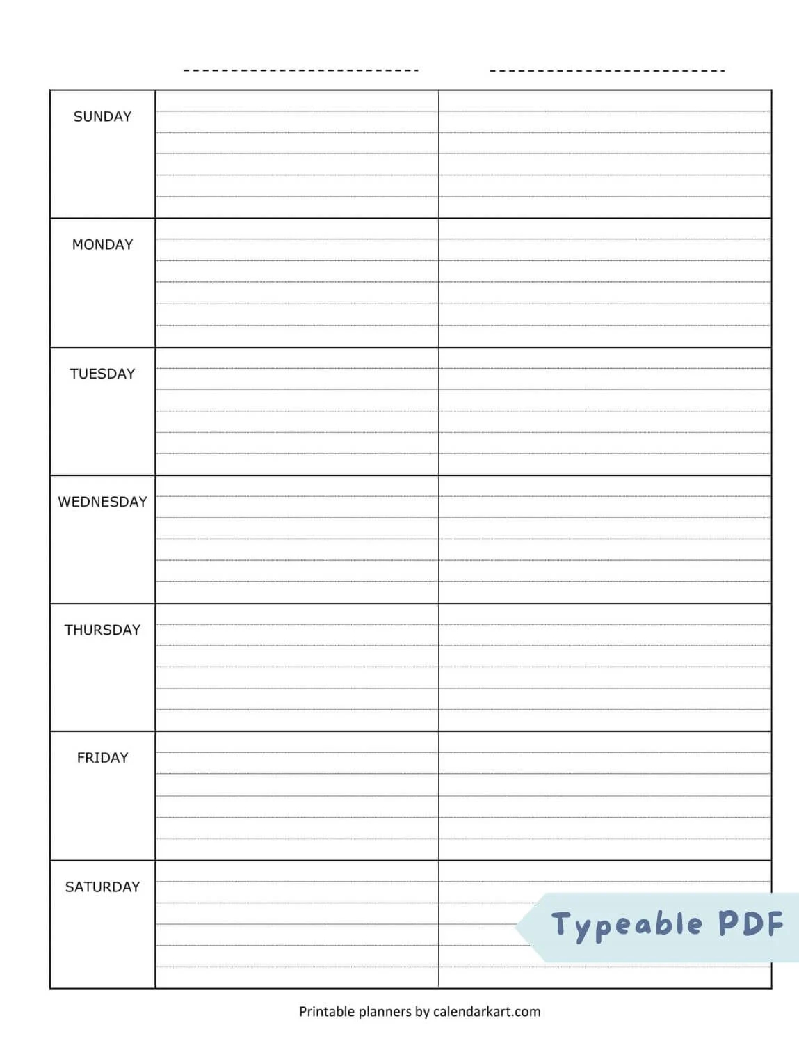 Printable Week Calendar