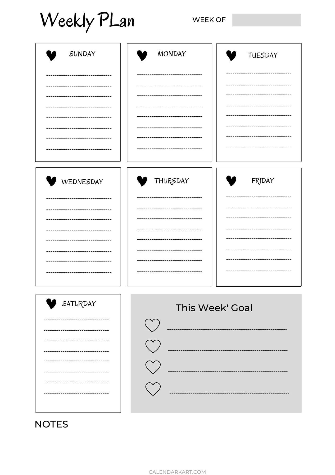 Blank Weekly Calendar Page Printable
