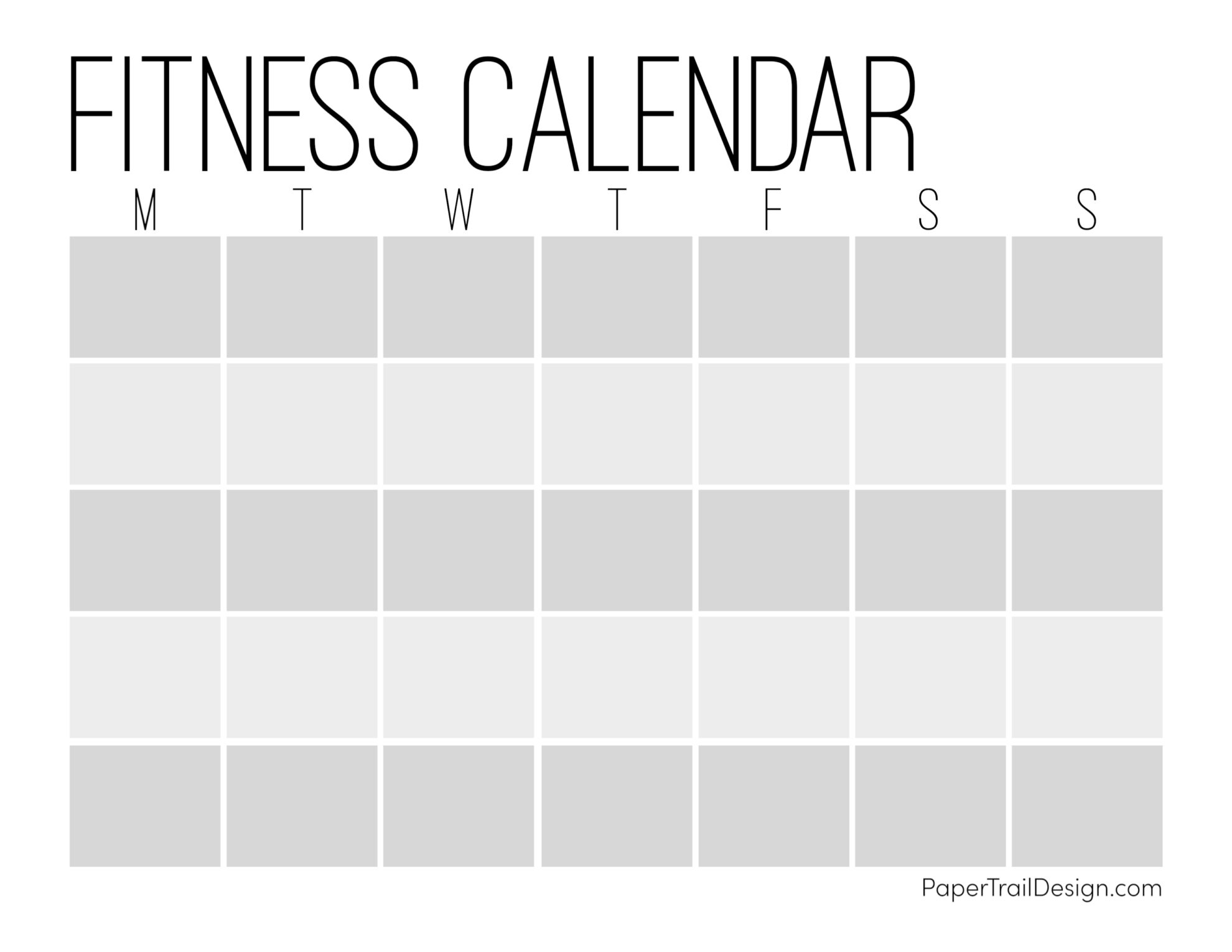 Customizable Printable Workout Calendar