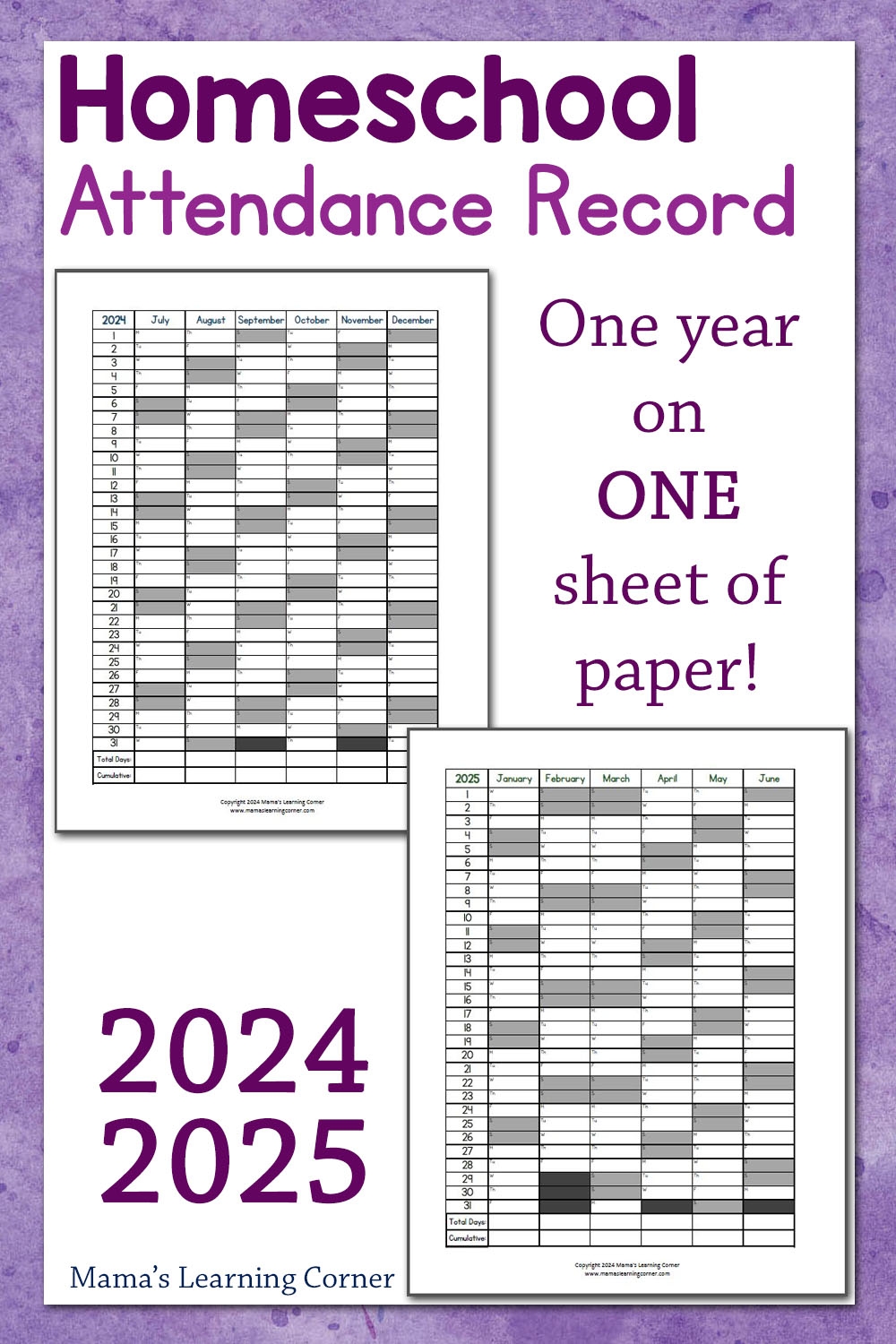 Homeschool Attendance Record 2024 2025 Mamas Learning Corner