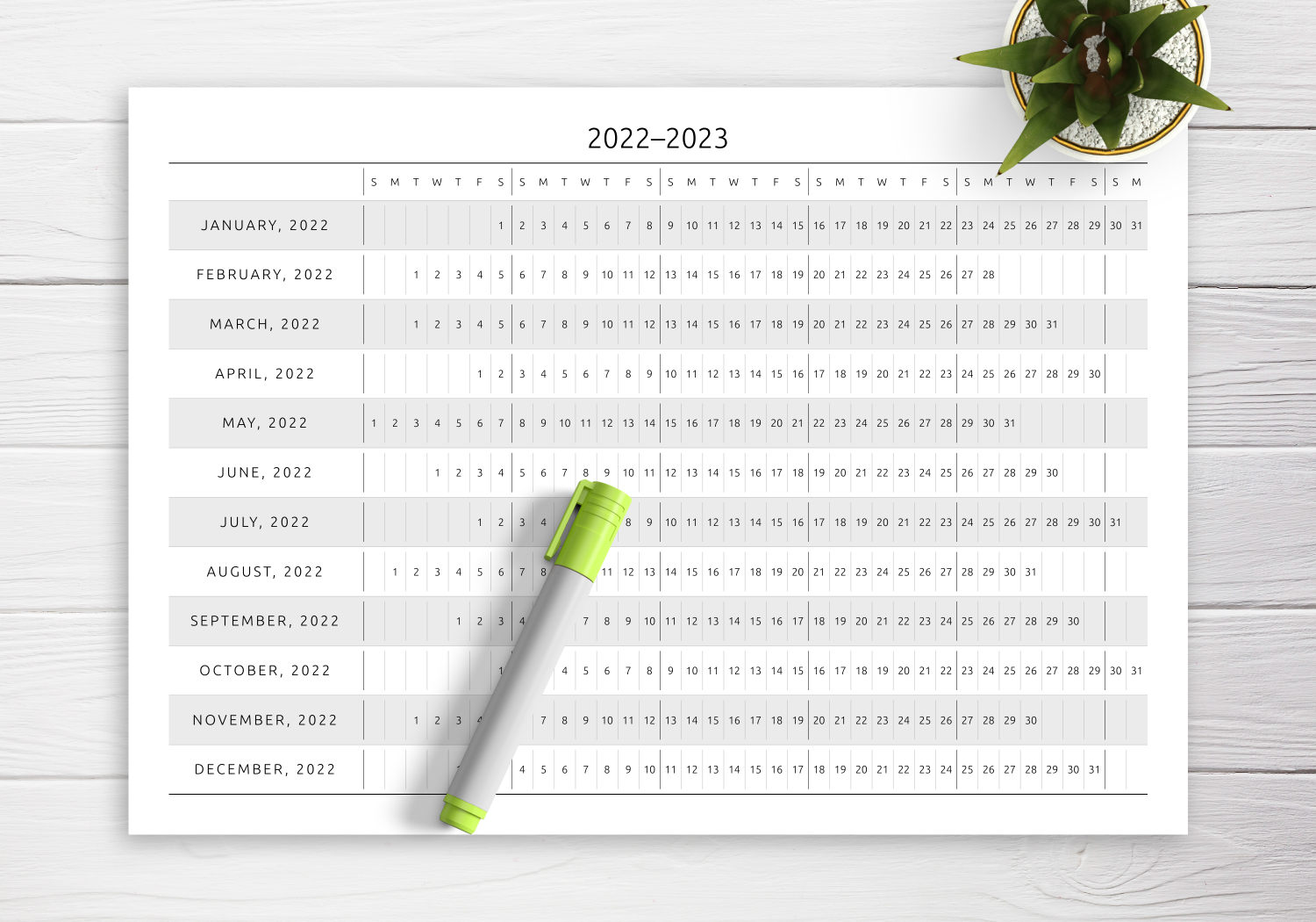 Horizontal Yearly Calendar Template Plan The Whole Year Easily