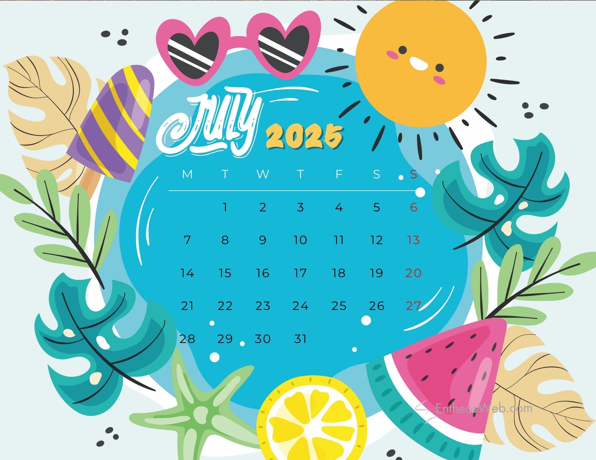 Free Calendar July 2025 Printable